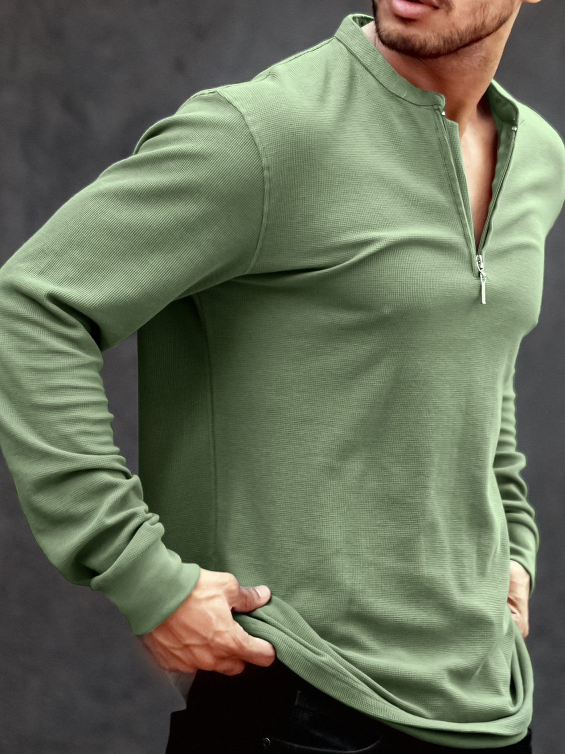 Image of MANIAC Solid Men Henley Neck Green T-Shirt