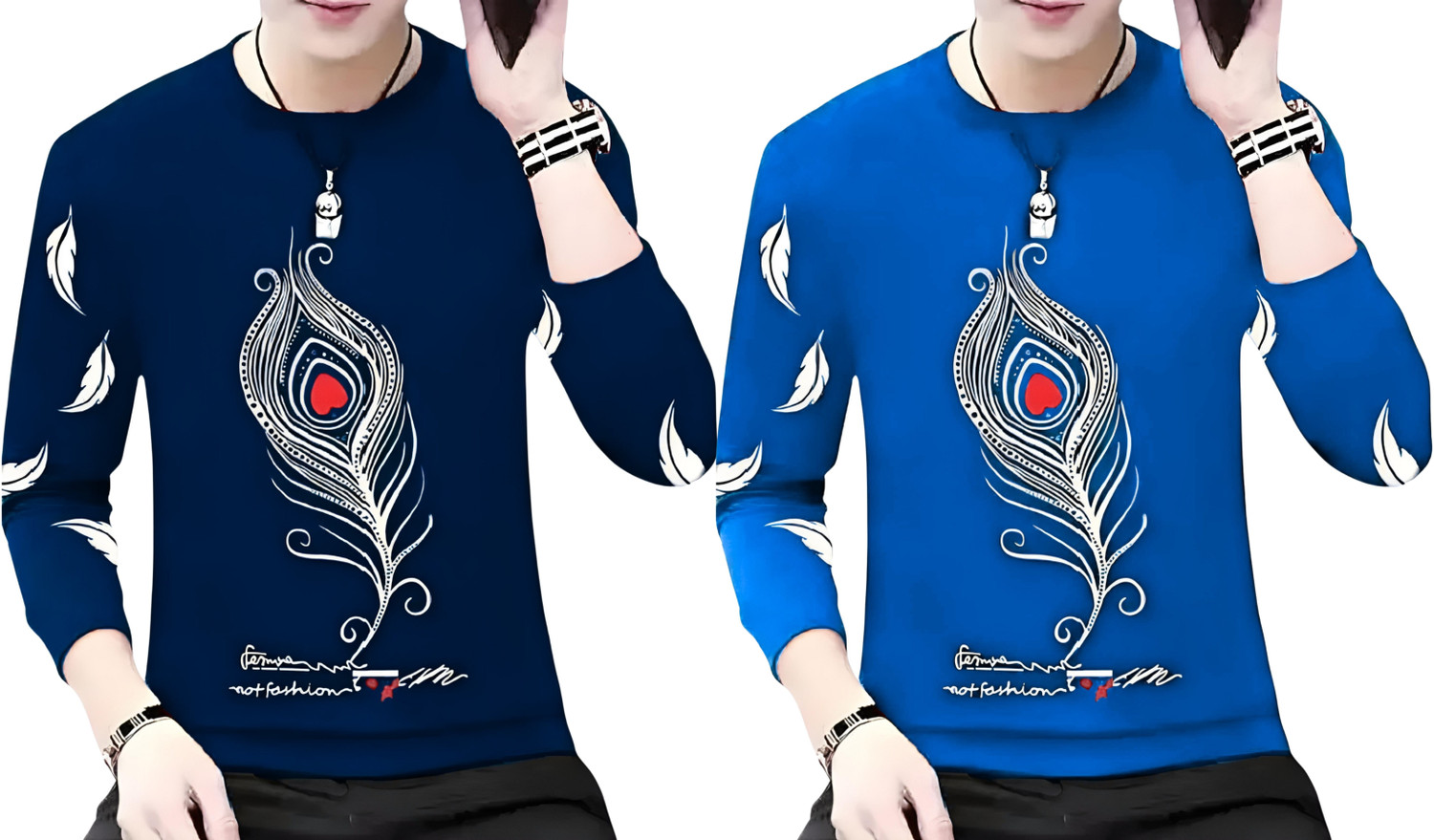 Image of Ticoss Printed Men Round Neck Navy Blue, Dark Blue T-Shirt