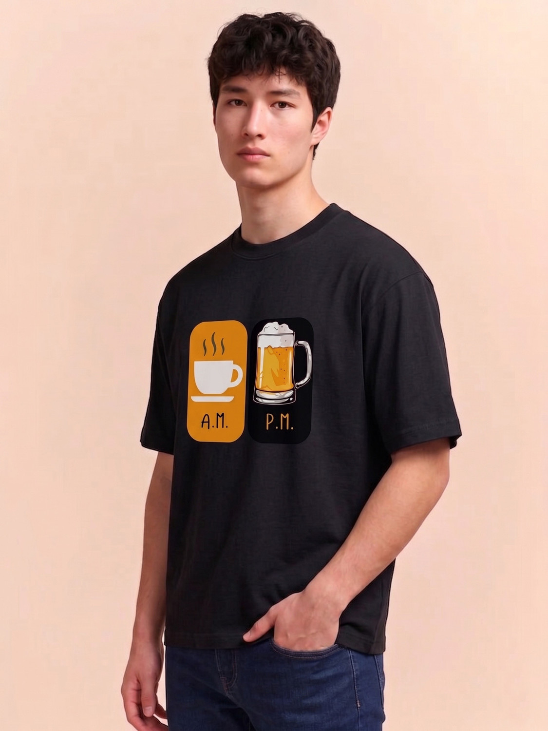 Image of FROTYFIVE Printed Men Round Neck Black T-Shirt