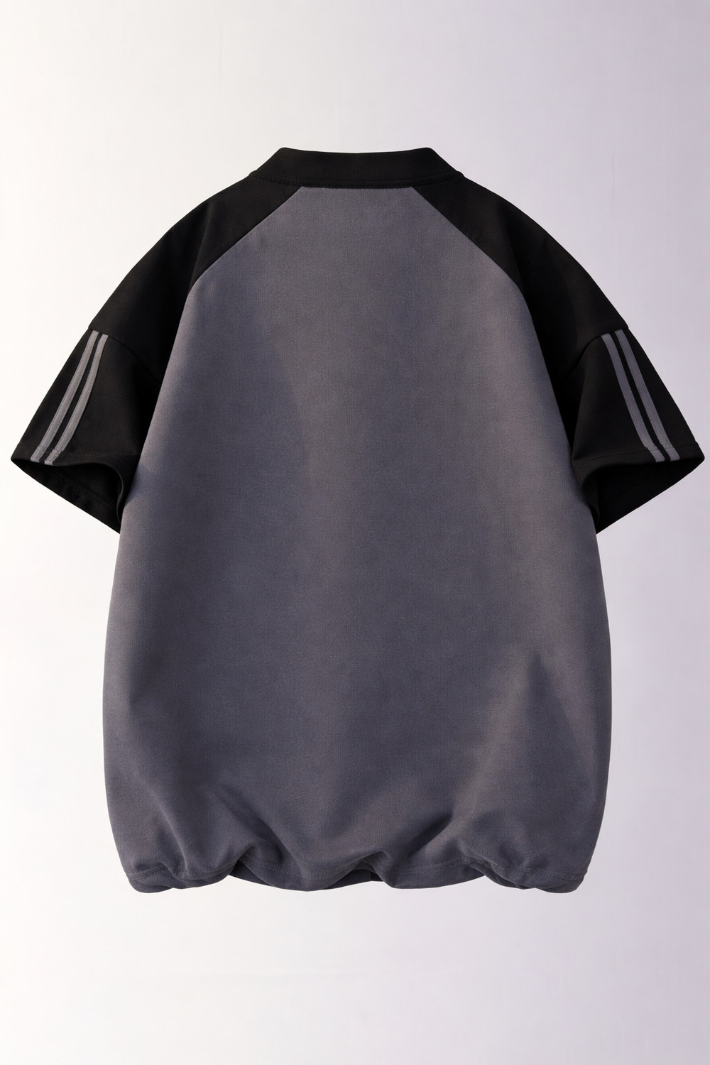 Image of JERKYN Colorblock, Striped Men Mandarin Collar Grey T-Shirt