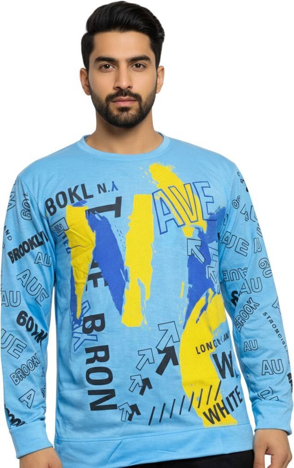 Bhadawar Creations Printed Men Round Neck Blue T-Shirt