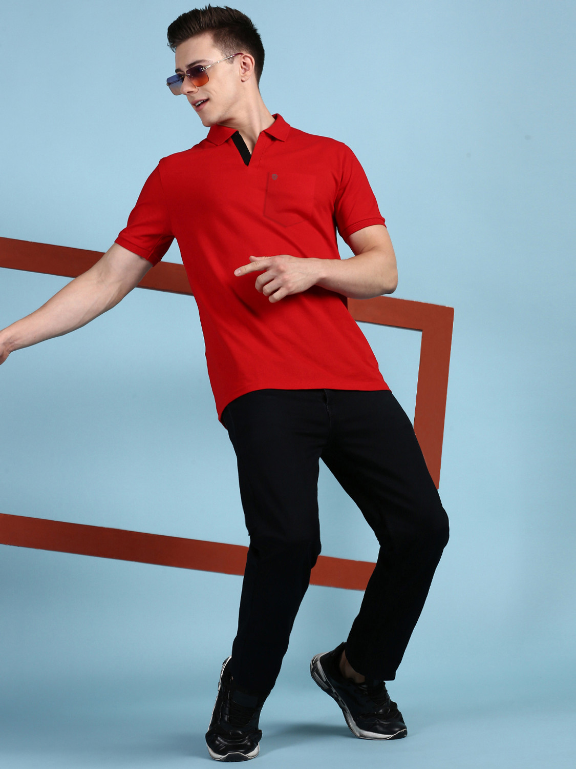 Image of LUX cozi Solid Men Polo Neck Red T-Shirt