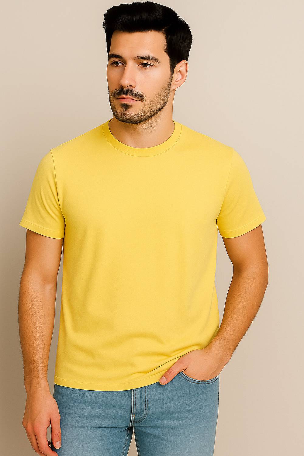 Belive in Yourself Solid Men Round Neck Yellow T-Shirt