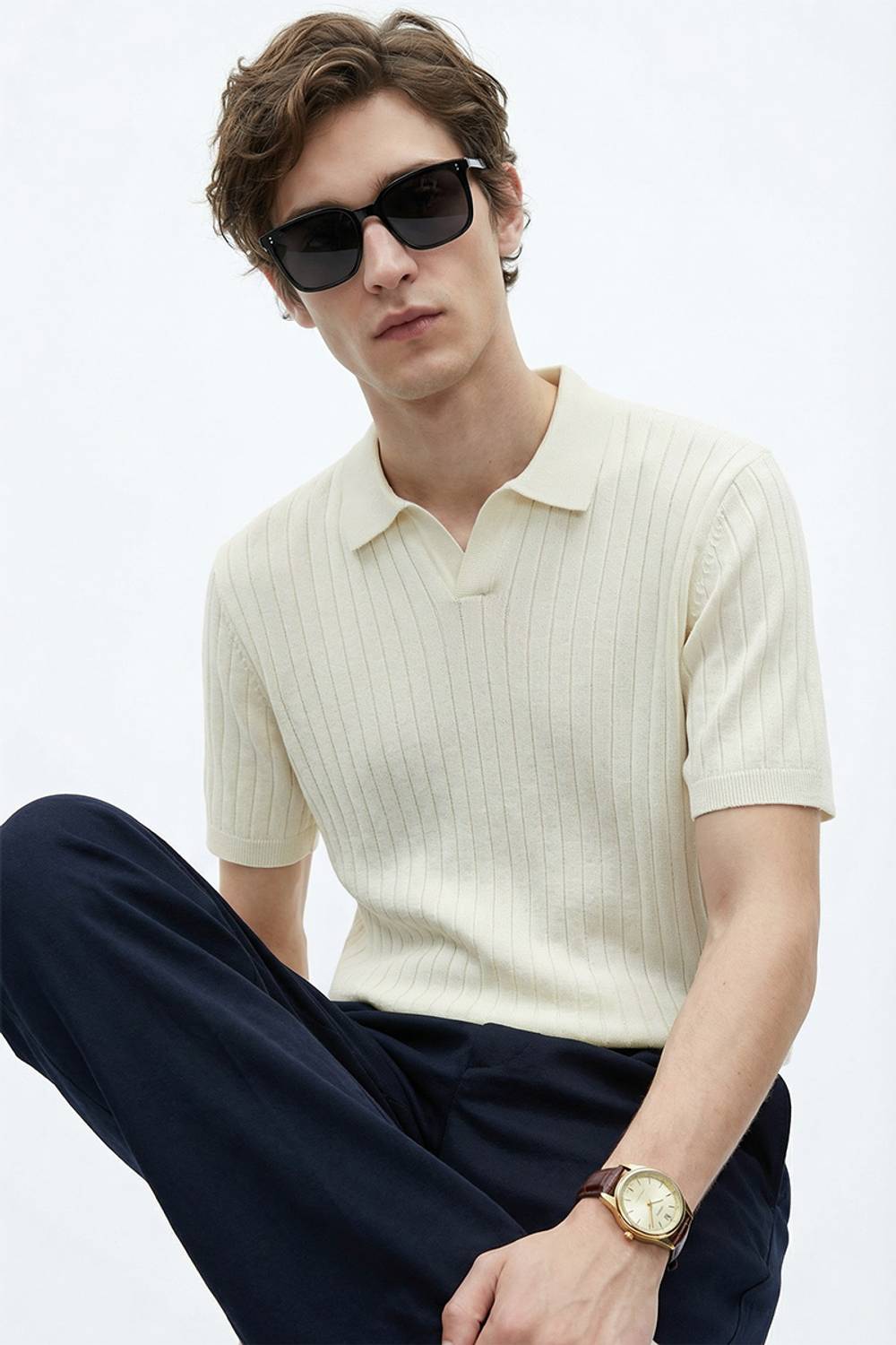 Snitch Striped Polo Neck White T-Shirt - Image 2