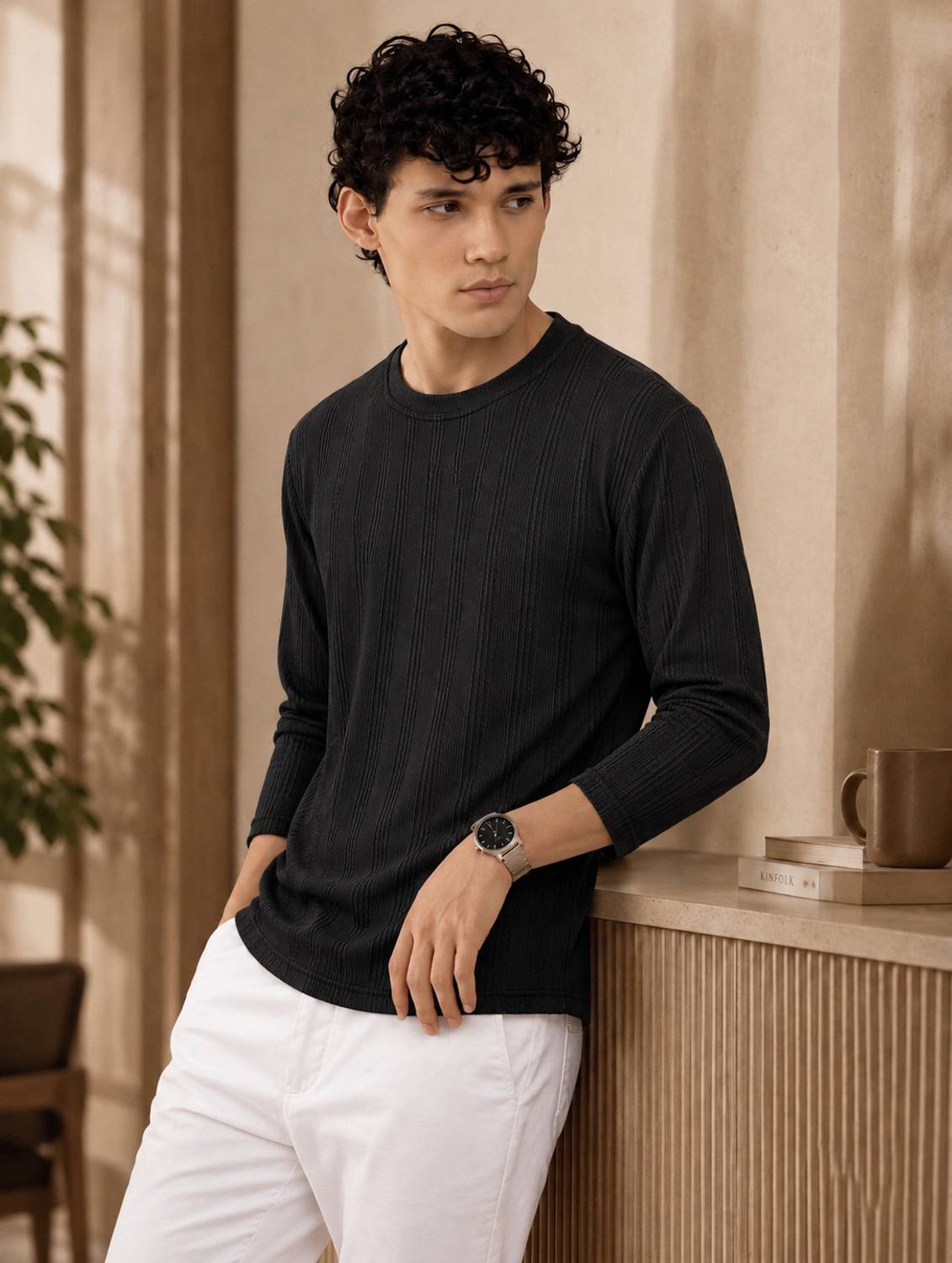 COMBRAIDED Men Black Round Neck T-Shirt - Image 4