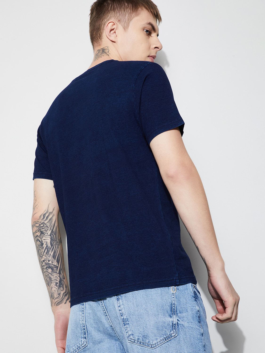 Image of Forca by Lifestyle Printed Men Crew Neck Dark Blue T-Shirt