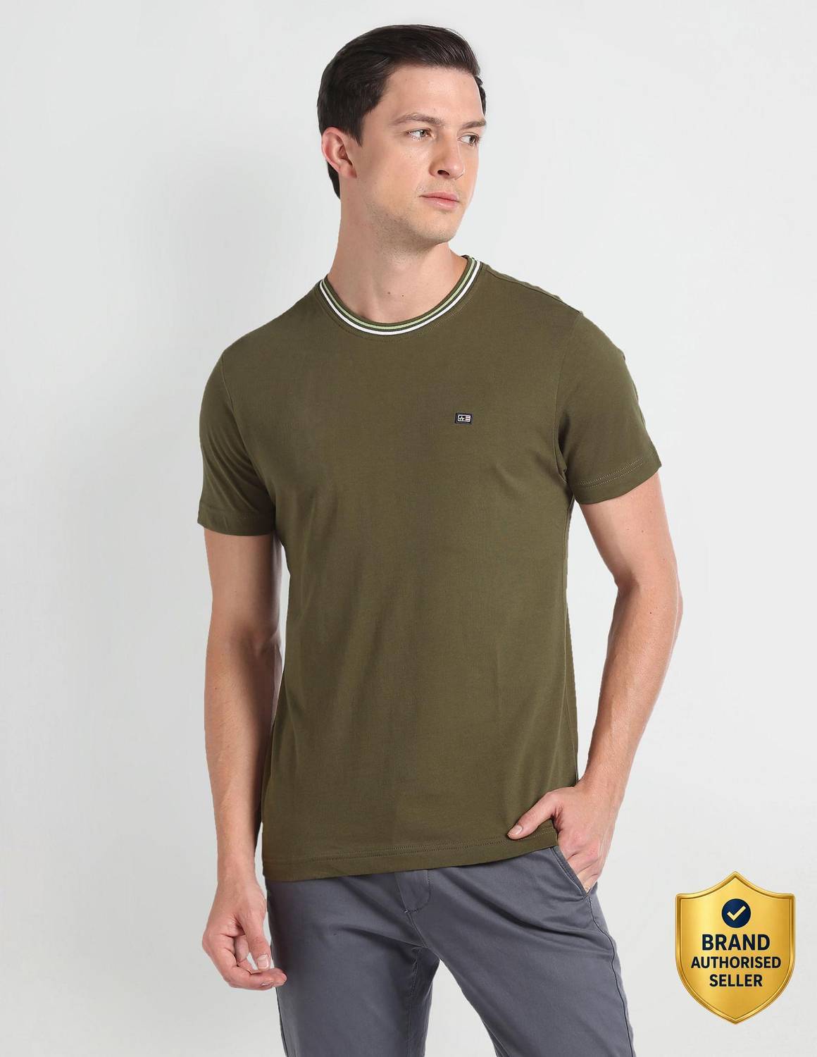 Arrow Sport Solid Men Crew Neck Green T-Shirt