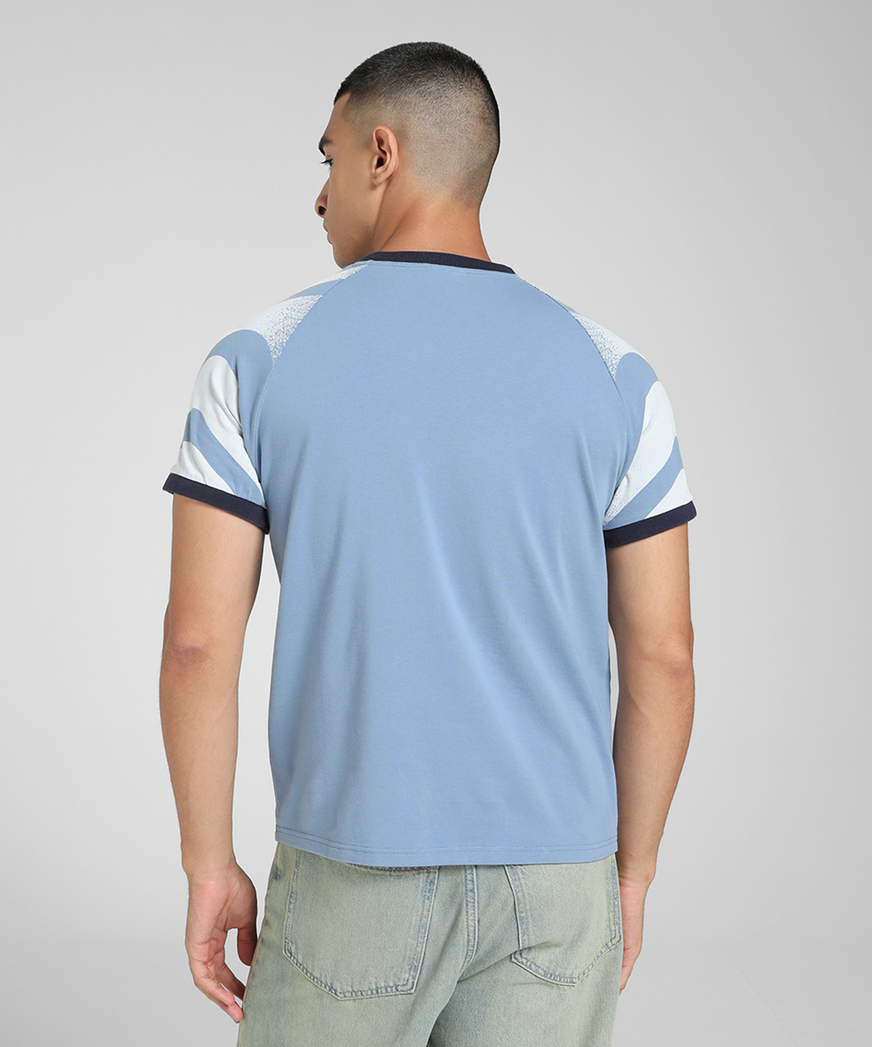 Image of PUMA Printed Men Crew Neck Blue T-Shirt