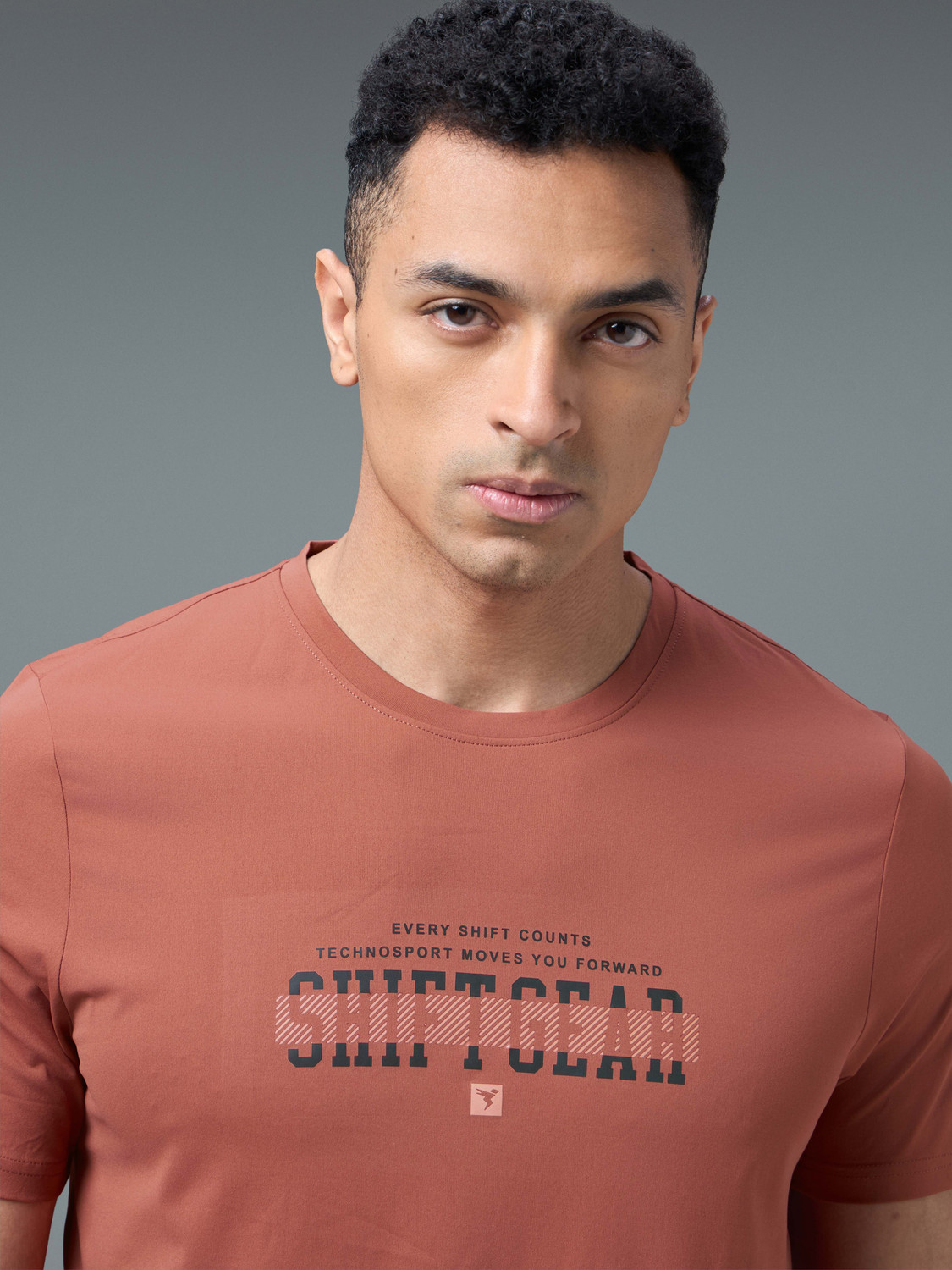 Image of TECHNOSPORT Graphic Print Men Round Neck Orange T-Shirt