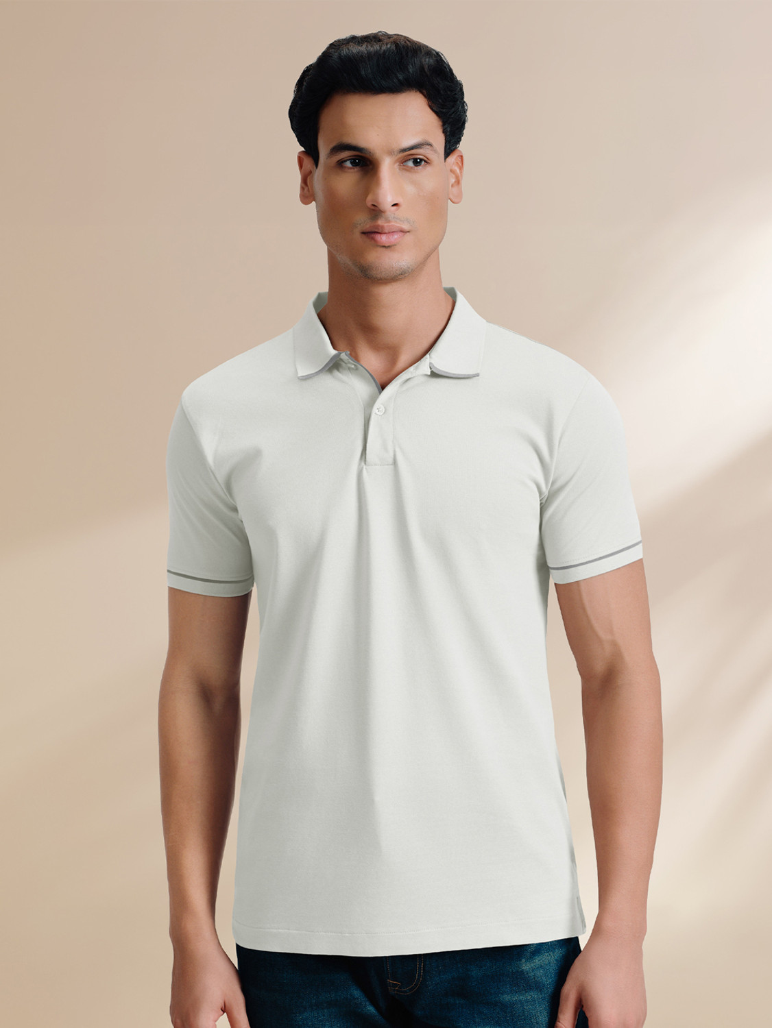 Image of XYXX Solid Men Polo Neck White T-Shirt