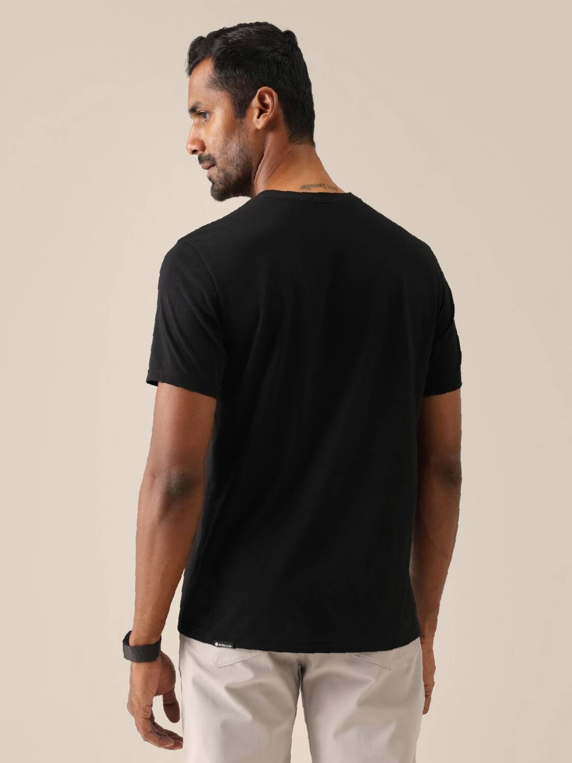 BlissClub Solid Men Round Neck Black T-Shirt - Image 2