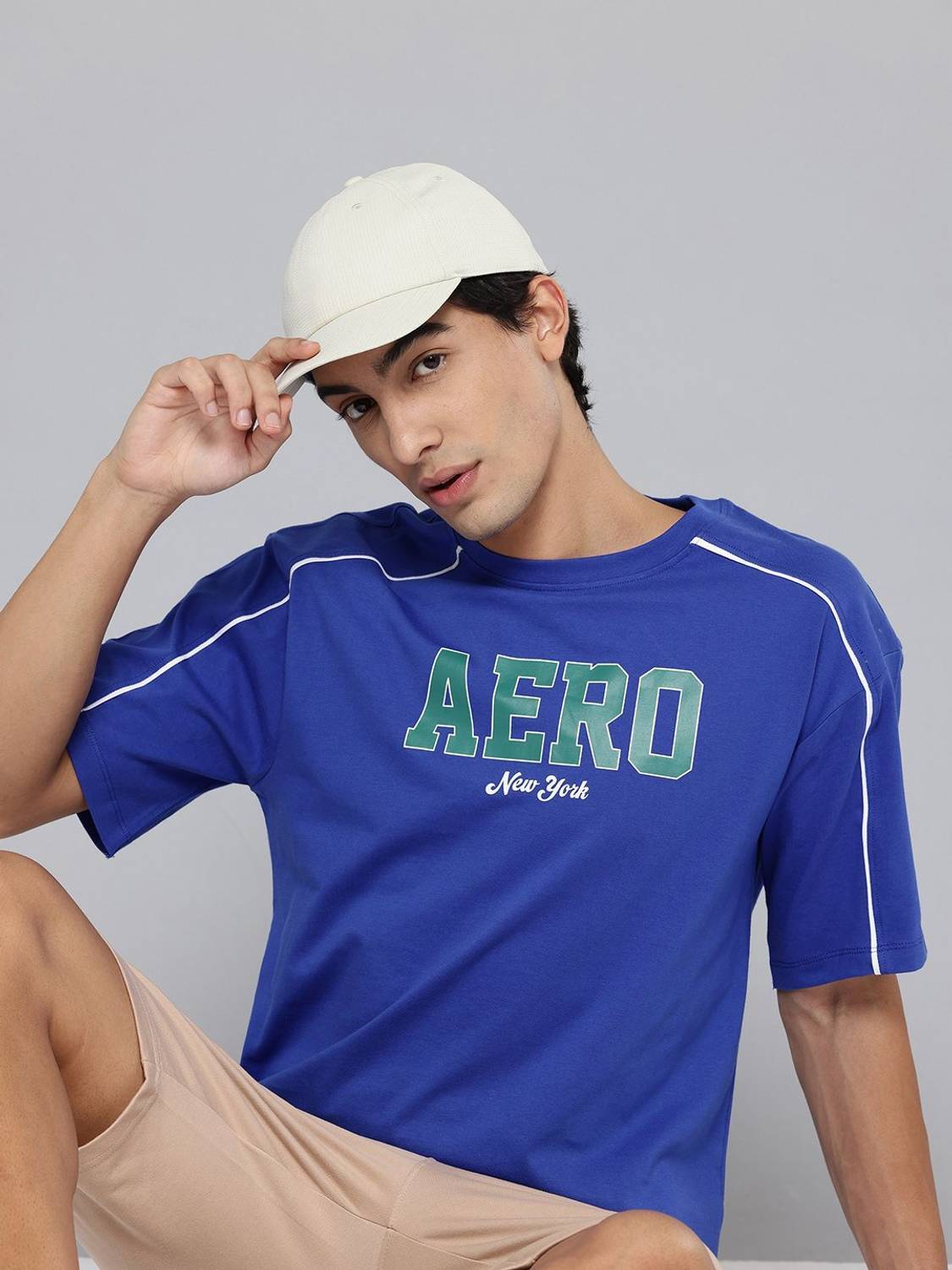 AEROPOSTALE Printed Men Round Neck Blue T-Shirt
