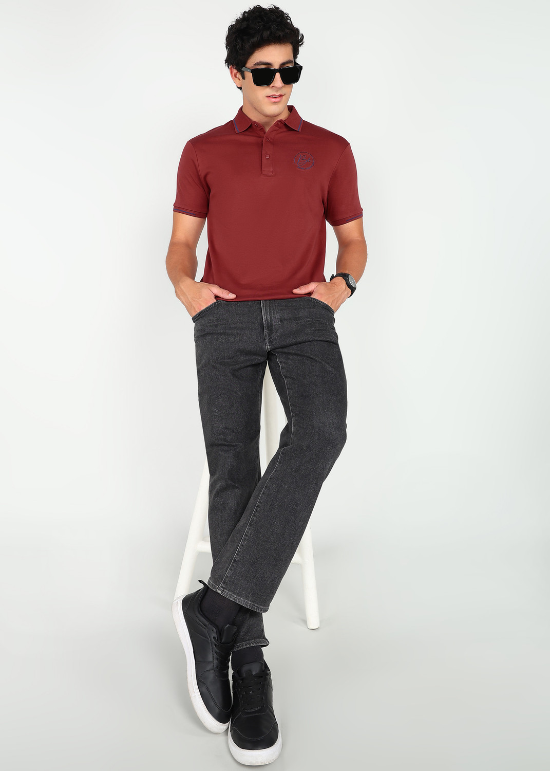 Image of BEING HUMAN Solid Men Polo Neck Maroon T-Shirt
