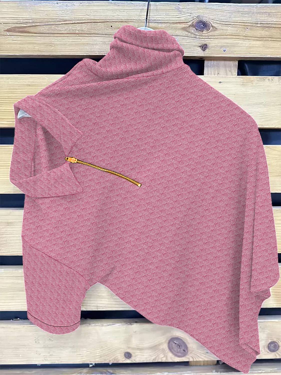 KAJARU Men Self Design Zip Neck Polyester Pink T-Shirt