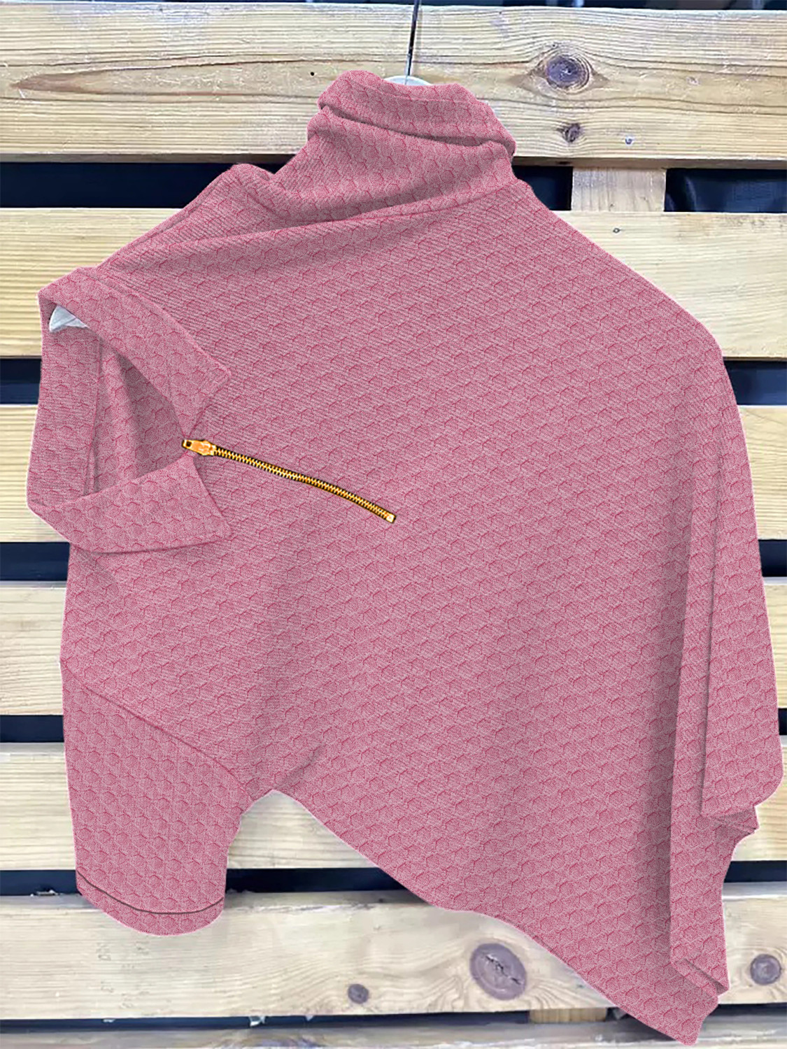Image of KAJARU Self Design Men Zip Neck Pink T-Shirt