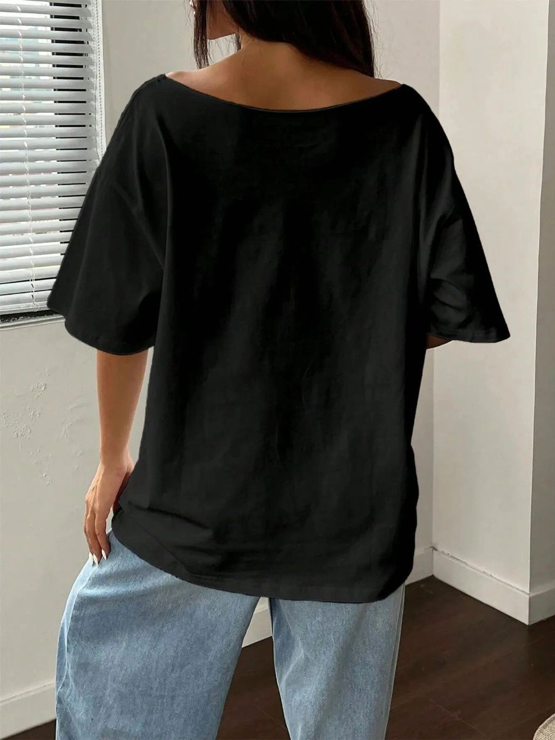 Image of Calm Down Printed Women Round Neck Black T-Shirt