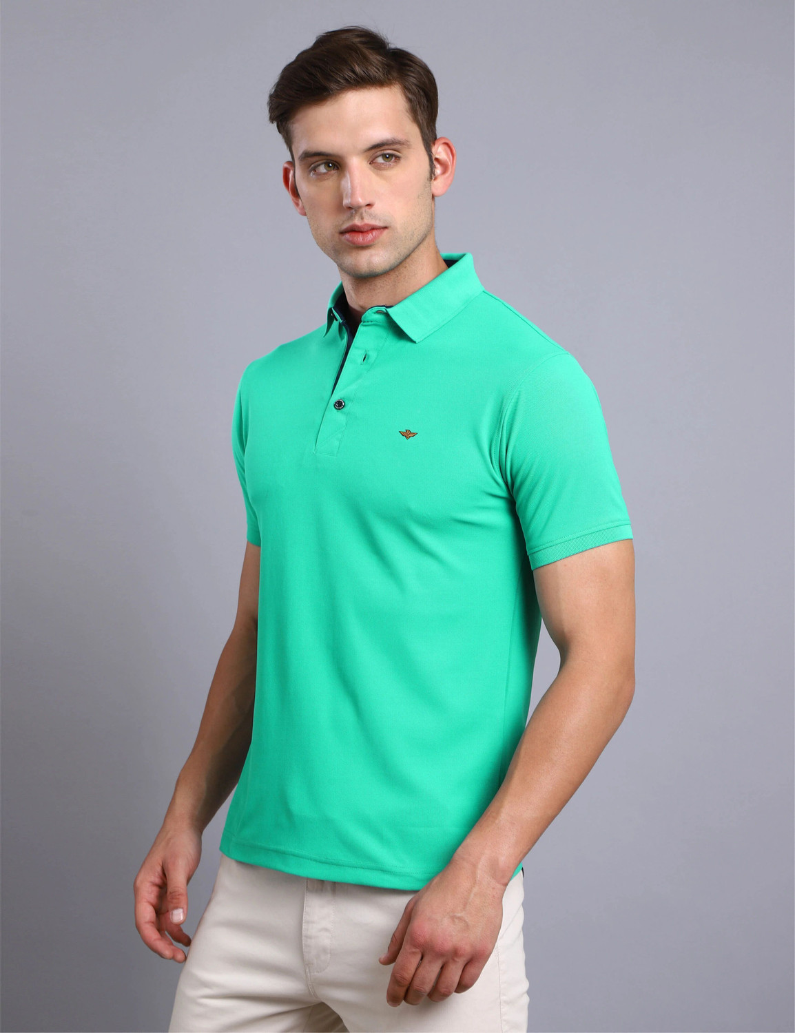 Image of Stellers Solid Men Polo Neck Green T-Shirt