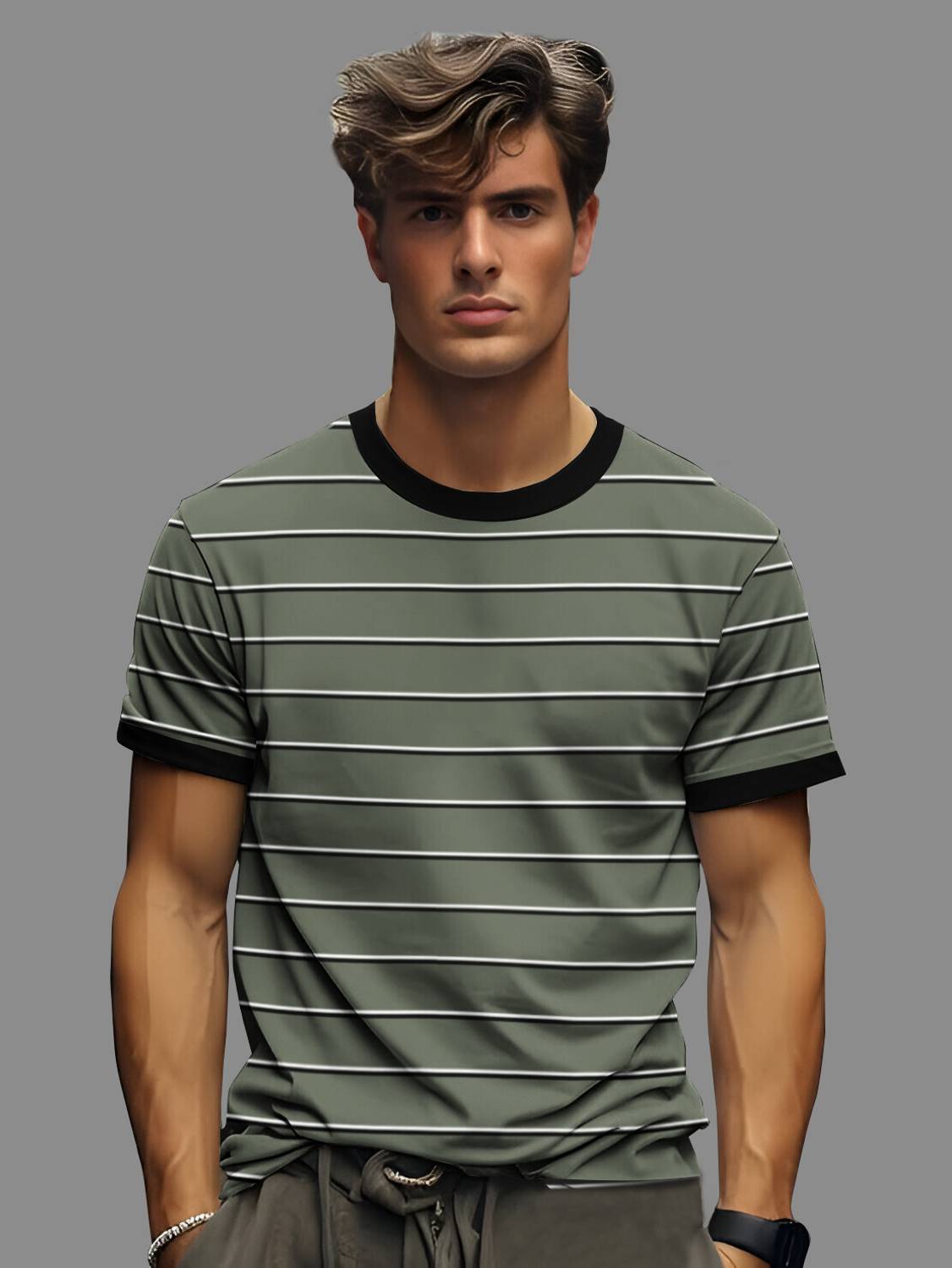 KELONBRO Men Striped Round Neck Cotton Blend Multicolor T-Shirt