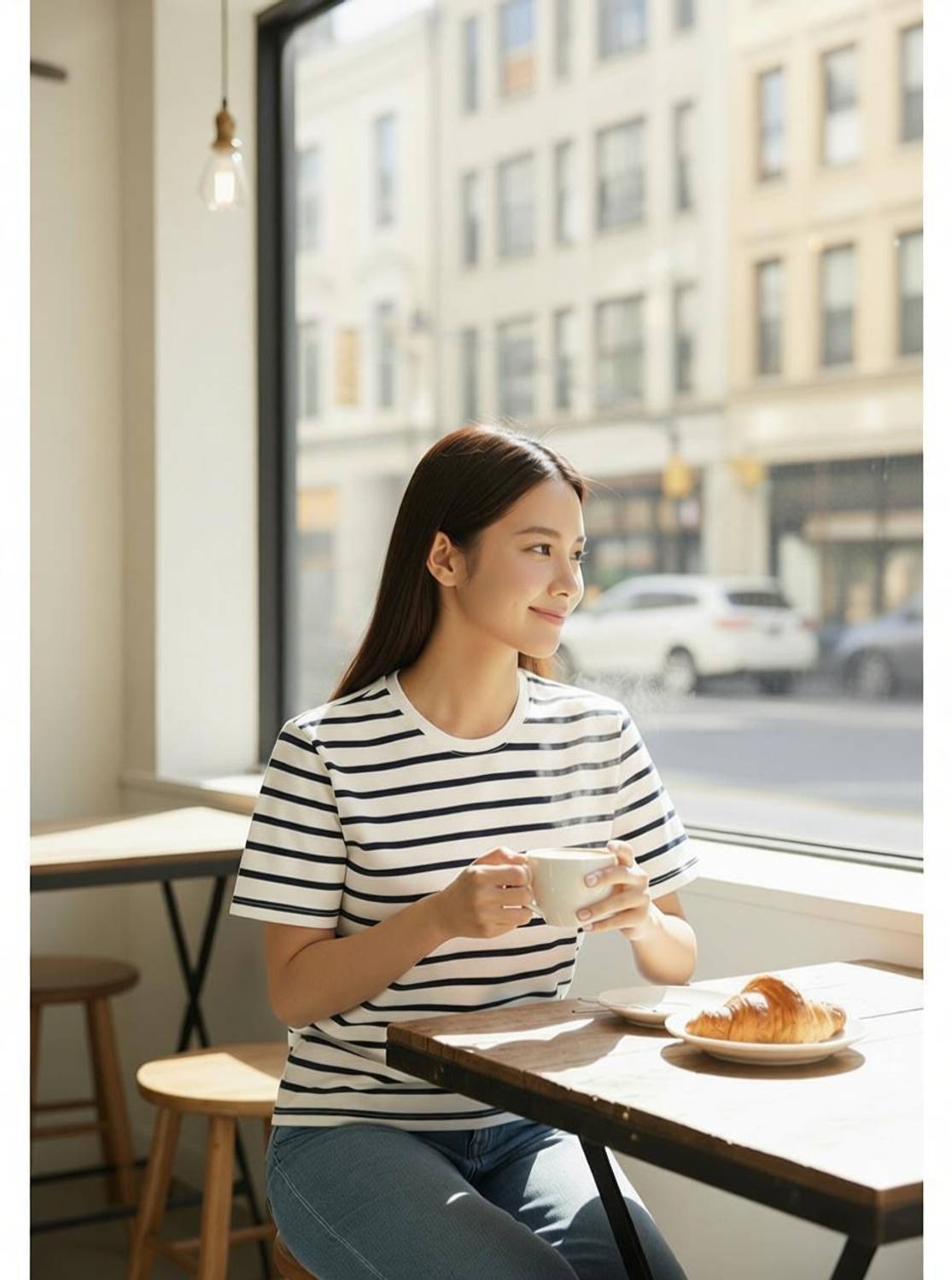 Baeship studio Striped Women Round Neck Reversible White, Black T-Shirt