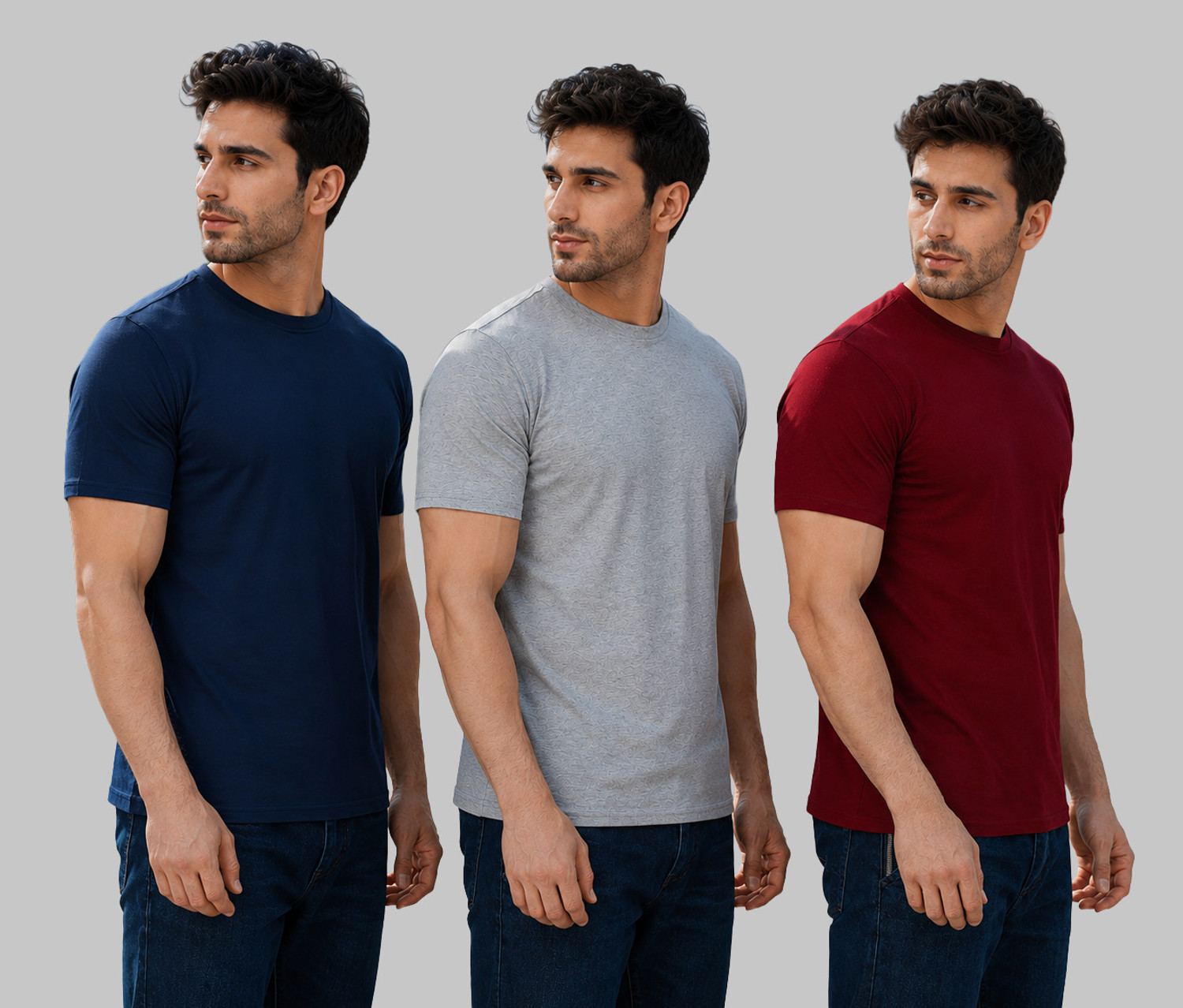 Image of London Hills Solid Men Round Neck Multicolor T-Shirt