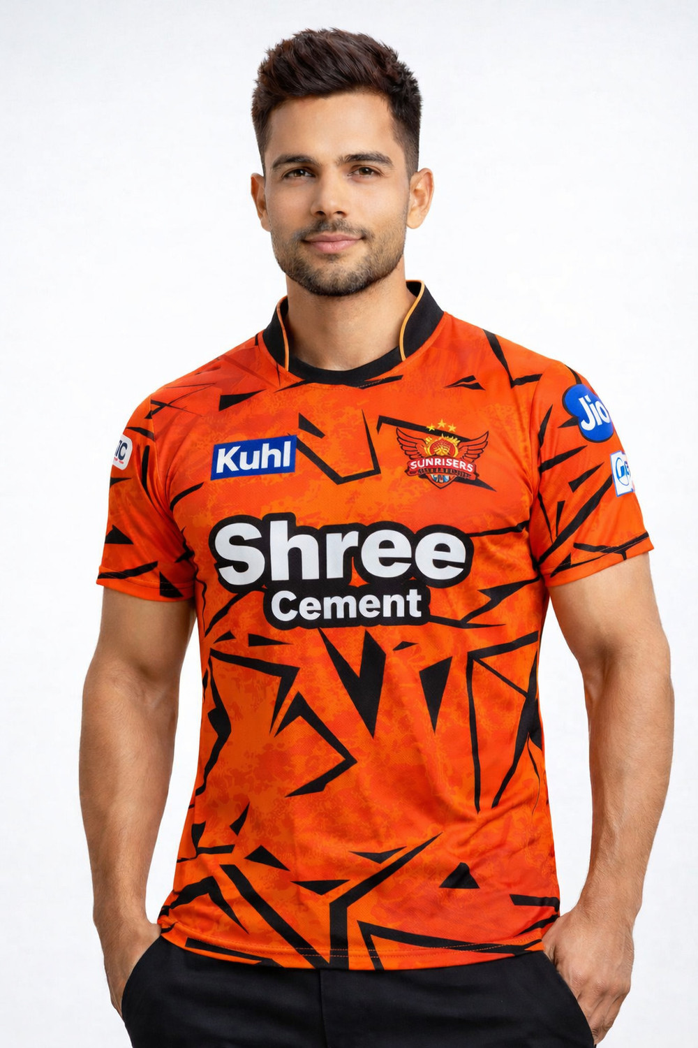 Image of Rynx Graphic Print, Sporty Men Polo Neck Orange, Black T-Shirt