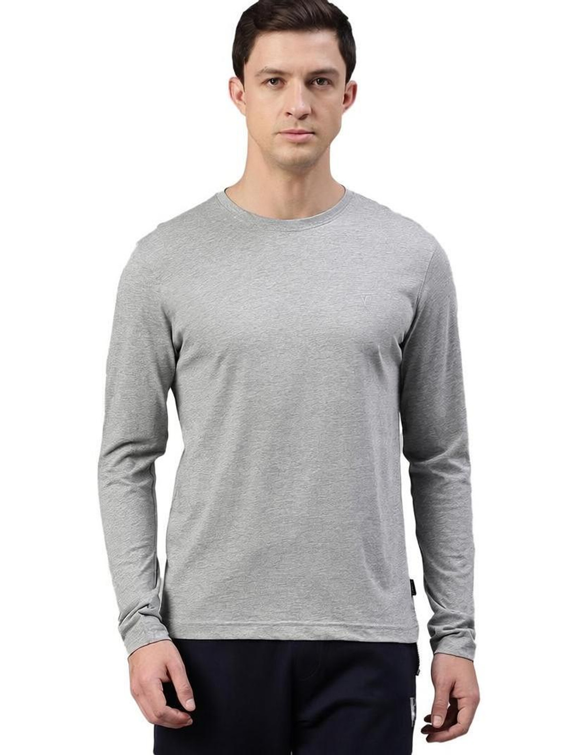 Image of VAN HEUSEN Solid Men Round Neck Grey T-Shirt