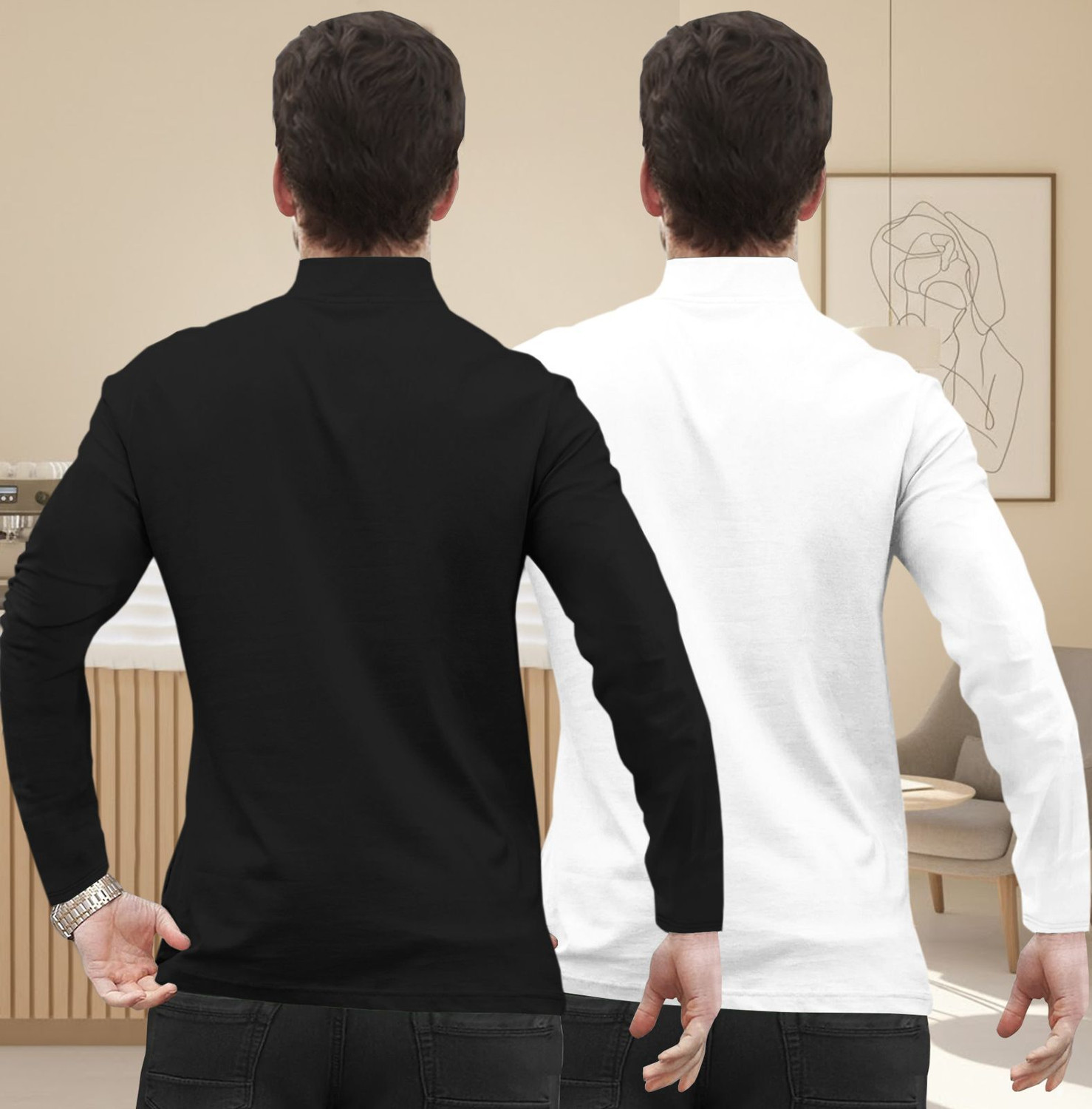 Image of TRIPR Printed Men Henley Neck Black, White T-Shirt