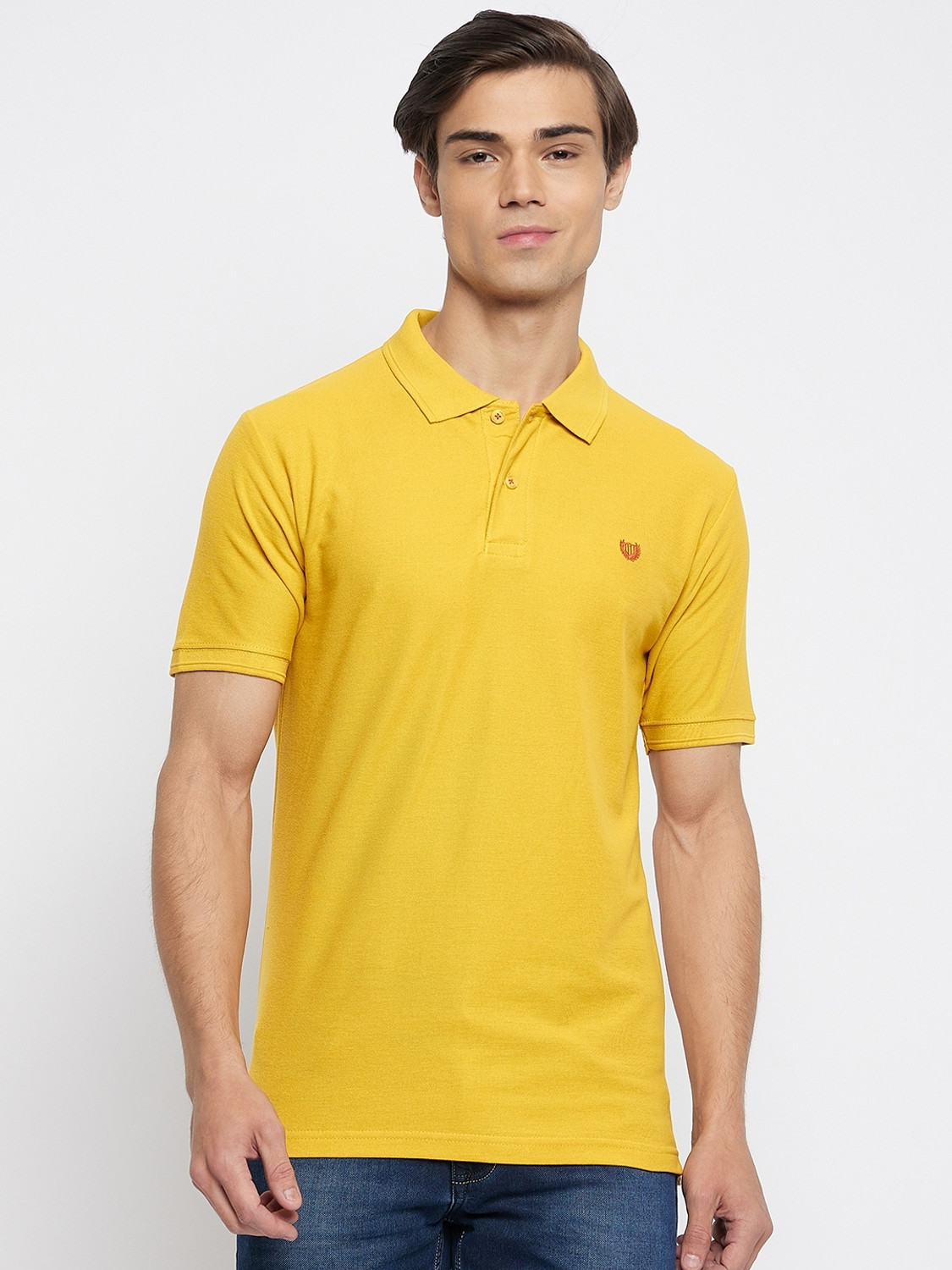 Image of DUKE Solid Men Polo Neck Yellow T-Shirt