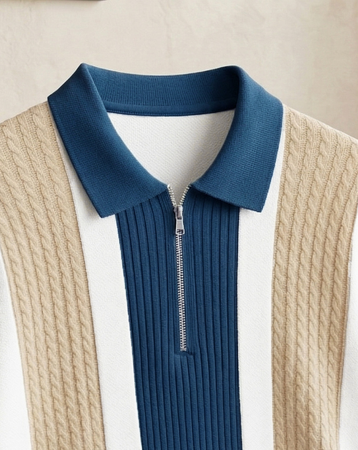 Image of ENITOR Striped Men Zip Neck Multicolor T-Shirt