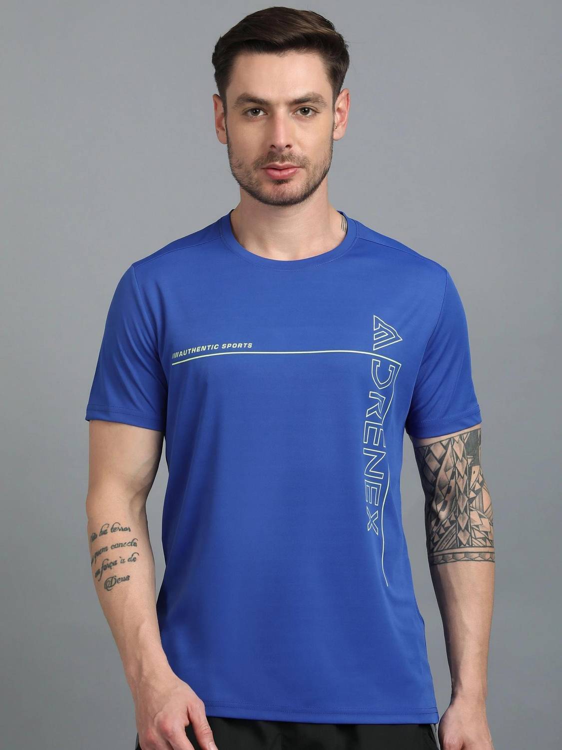 Adrenex Printed Men Round Neck Blue T-Shirt