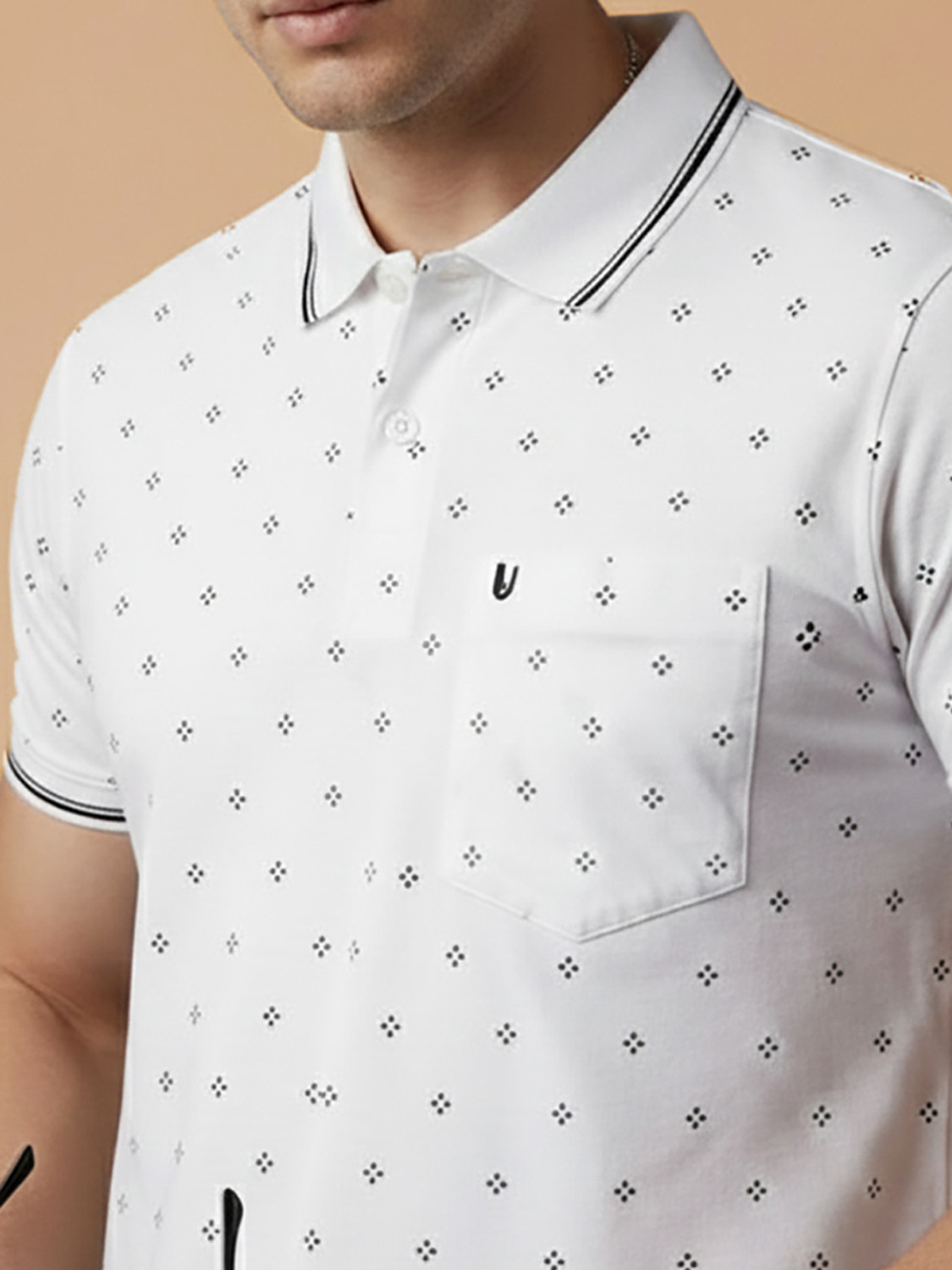 Image of UNIBERRY Printed Men Polo Neck White T-Shirt