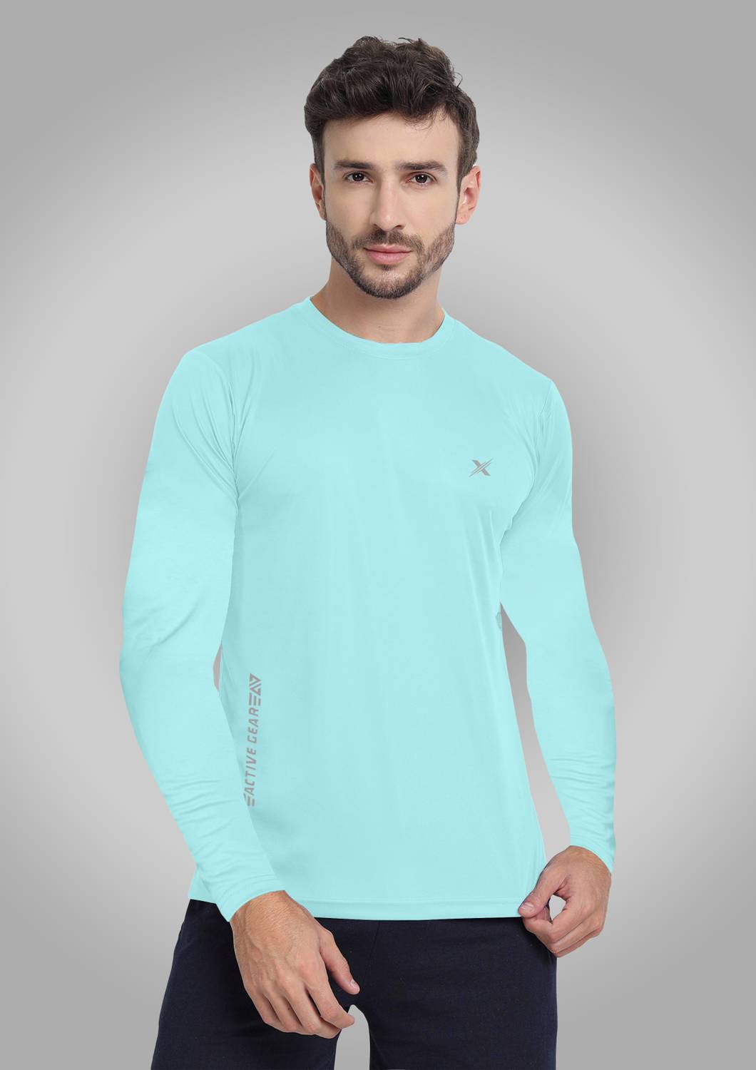 FTX Men Solid Round Neck Polyester Blue T-Shirt