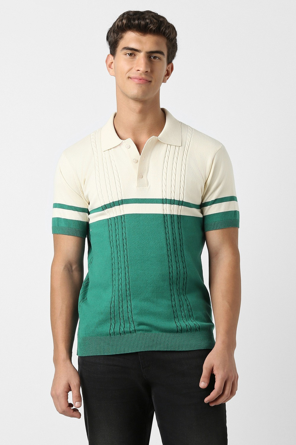 Image of PETER ENGLAND Self Design Men Polo Neck Multicolor T-Shirt
