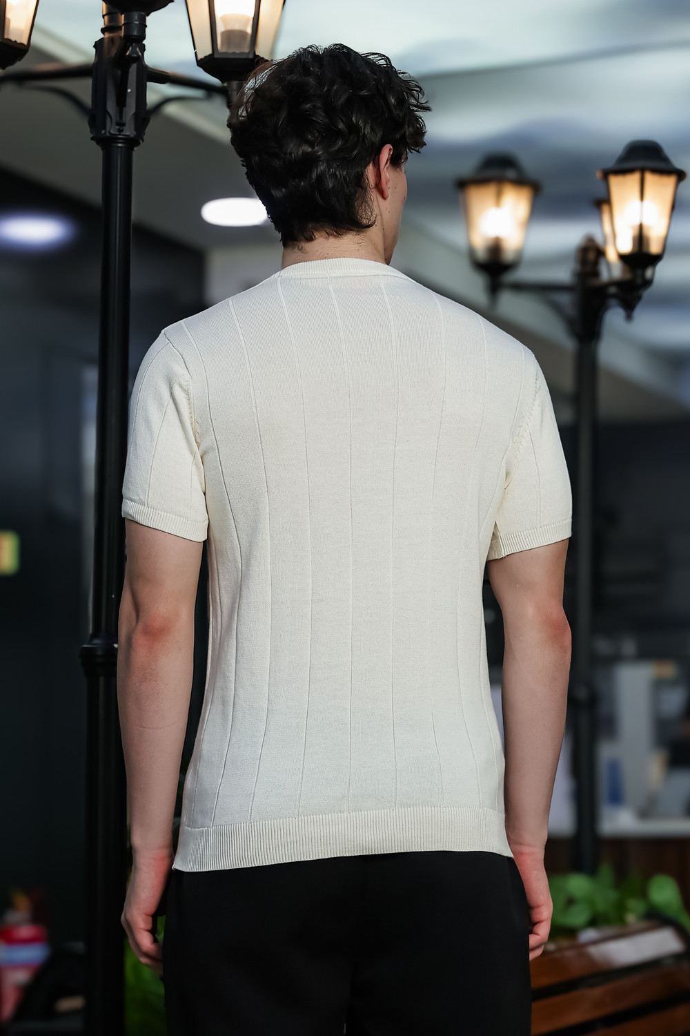 Image of sti Men Self Design Round Neck Organic Cotton White T-Shirt