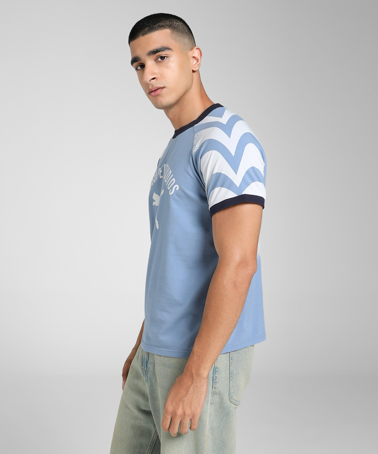 Image of PUMA Printed Men Crew Neck Blue T-Shirt