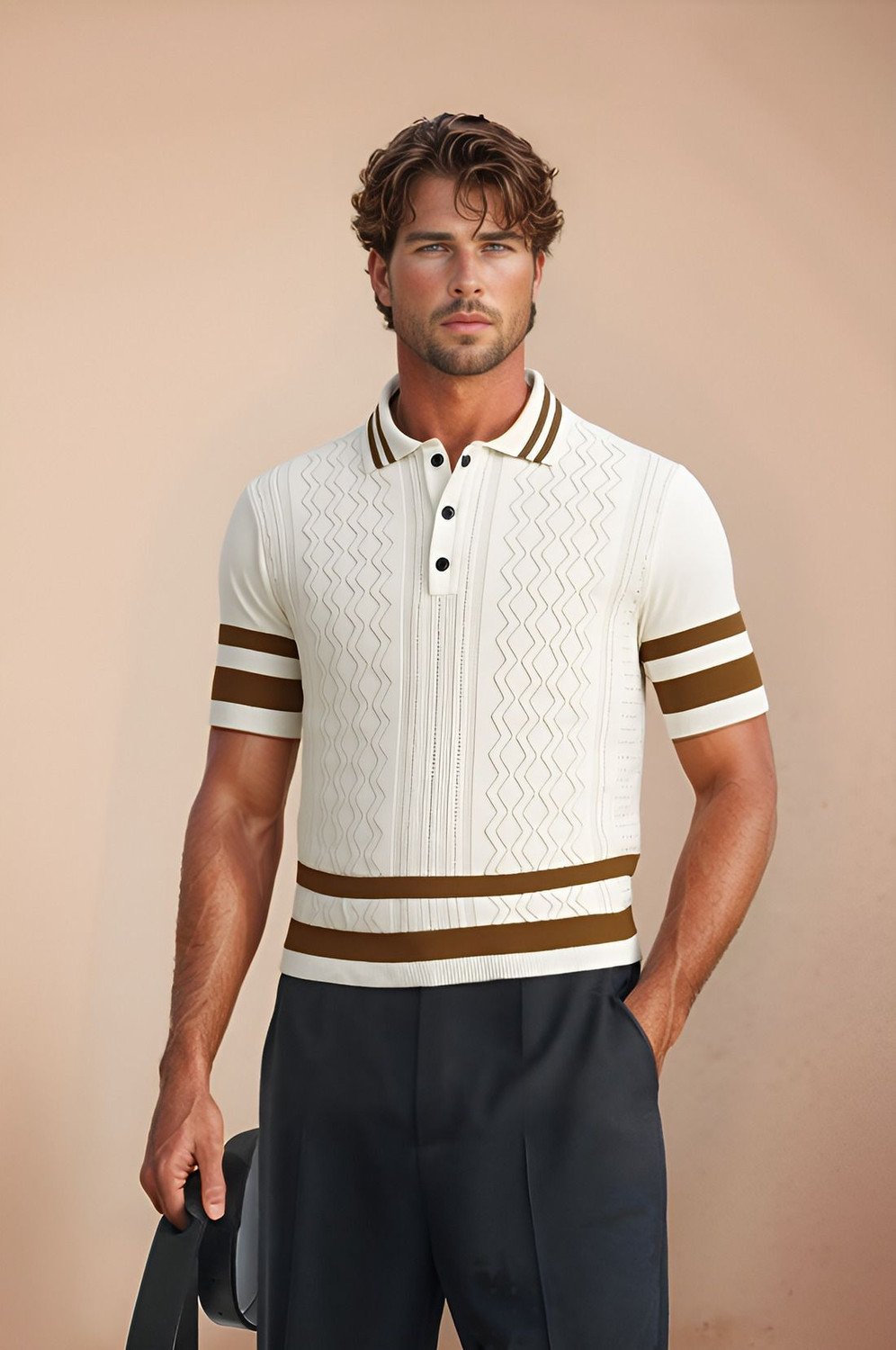 Image of MIDASWAY Self Design Men Polo Neck White T-Shirt