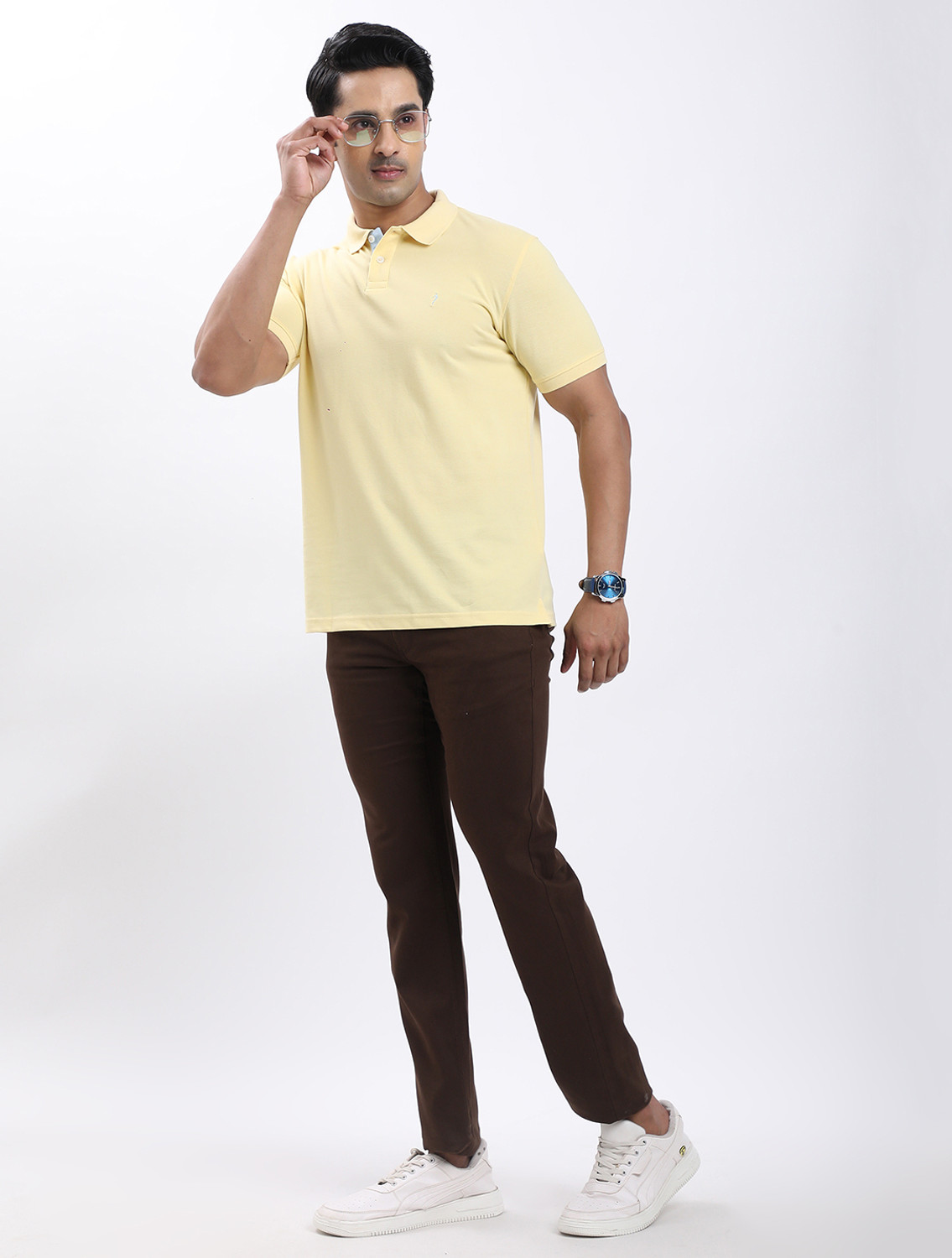 Image of INDIAN TERRAIN Solid Men Polo Neck Yellow T-Shirt
