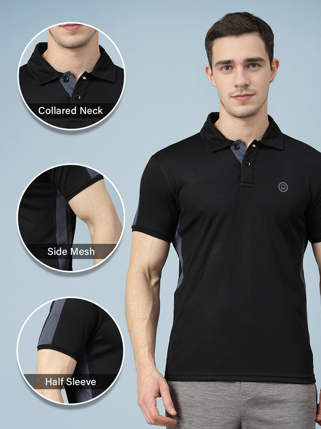 Image of CHKOKKO Solid Men Polo Neck Black T-Shirt
