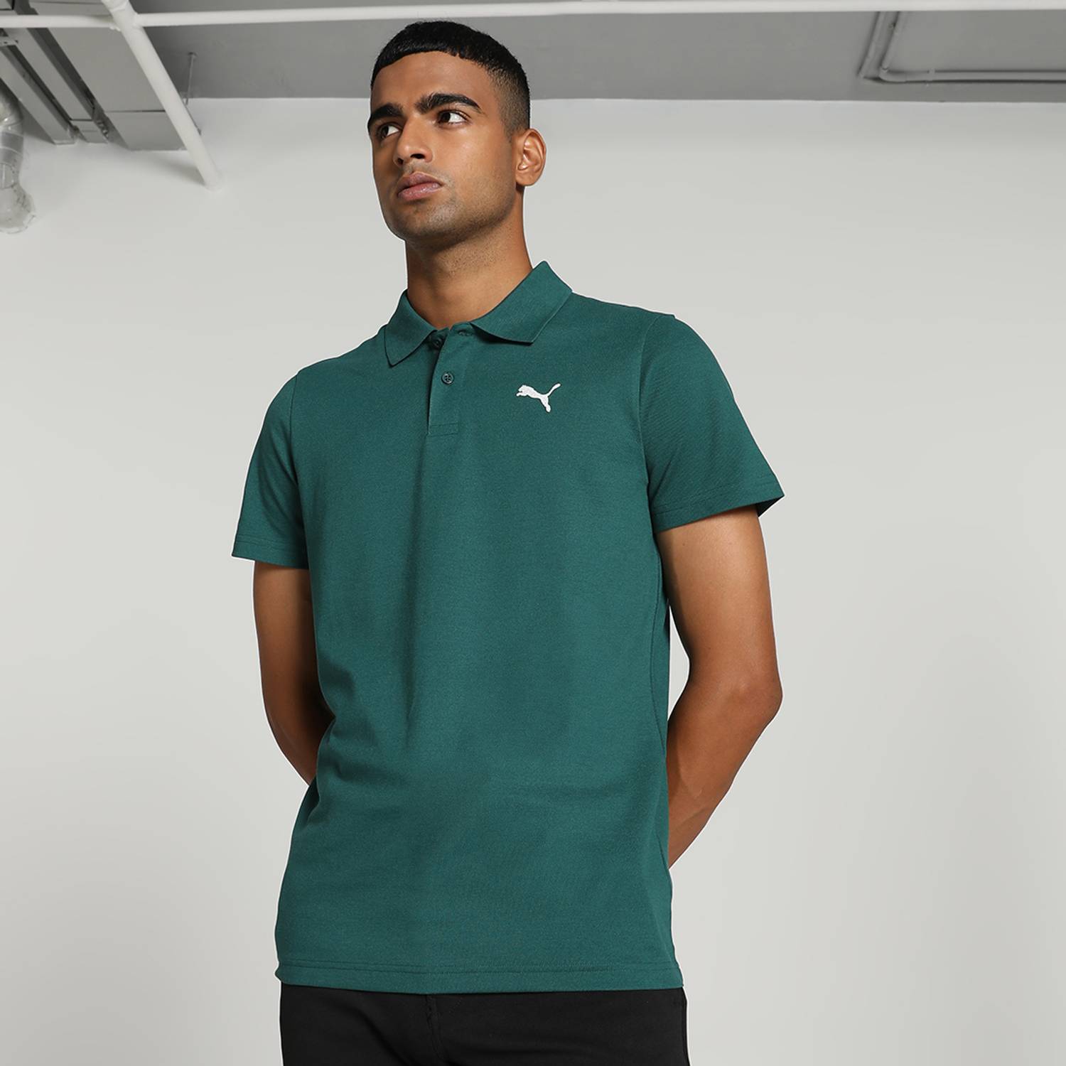 PUMA Ms Ess Men Solid Polo Neck Pure Cotton Green T-Shirt