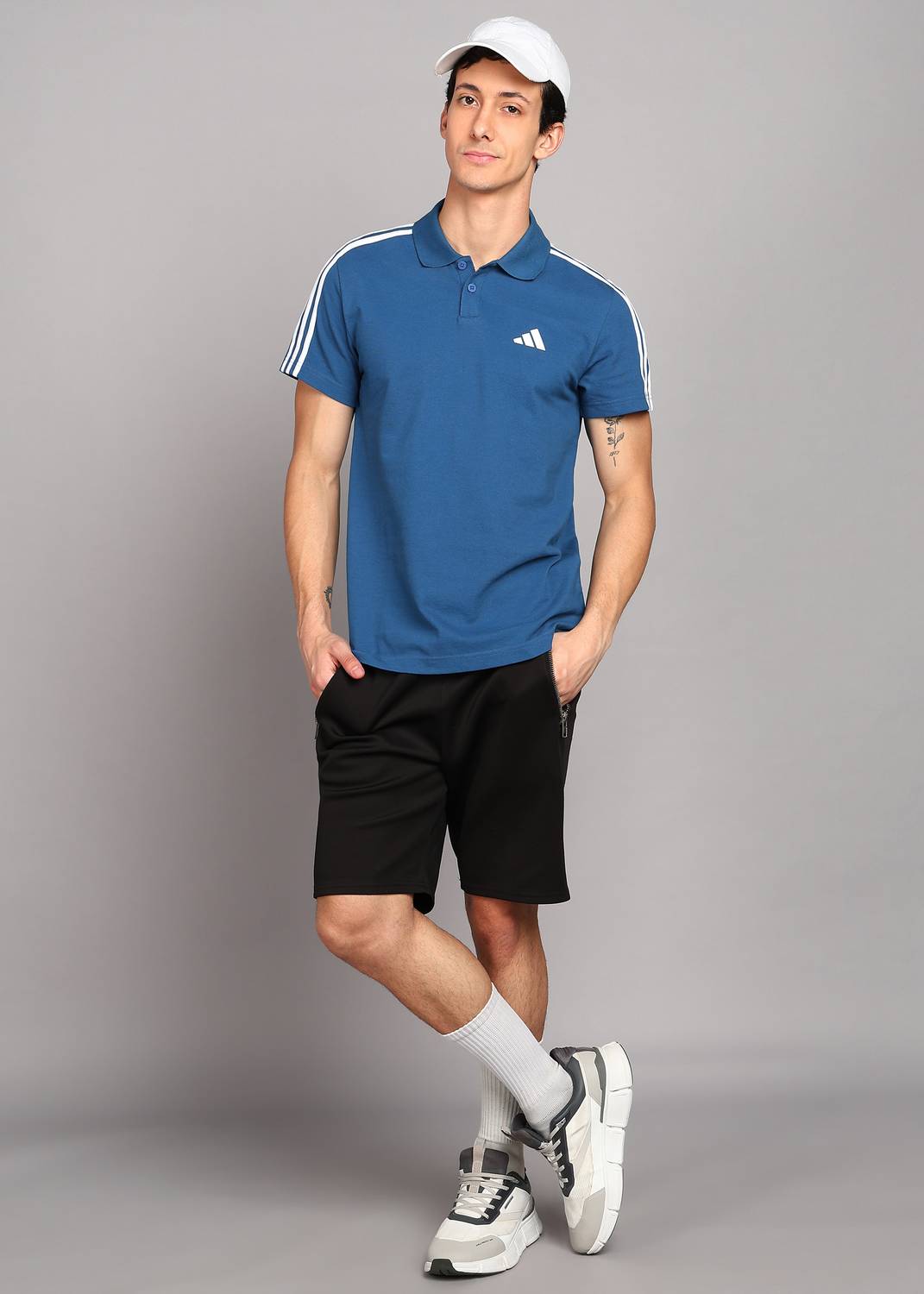 ADIDAS Blue Striped Men Polo Neck T-Shirt - Image 2