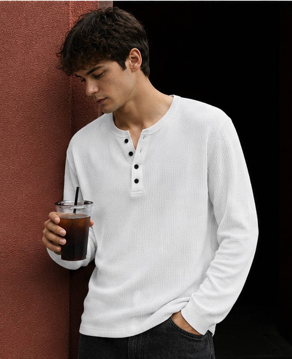 NOOK Men's White Henley Neck T-Shirt - Image 4