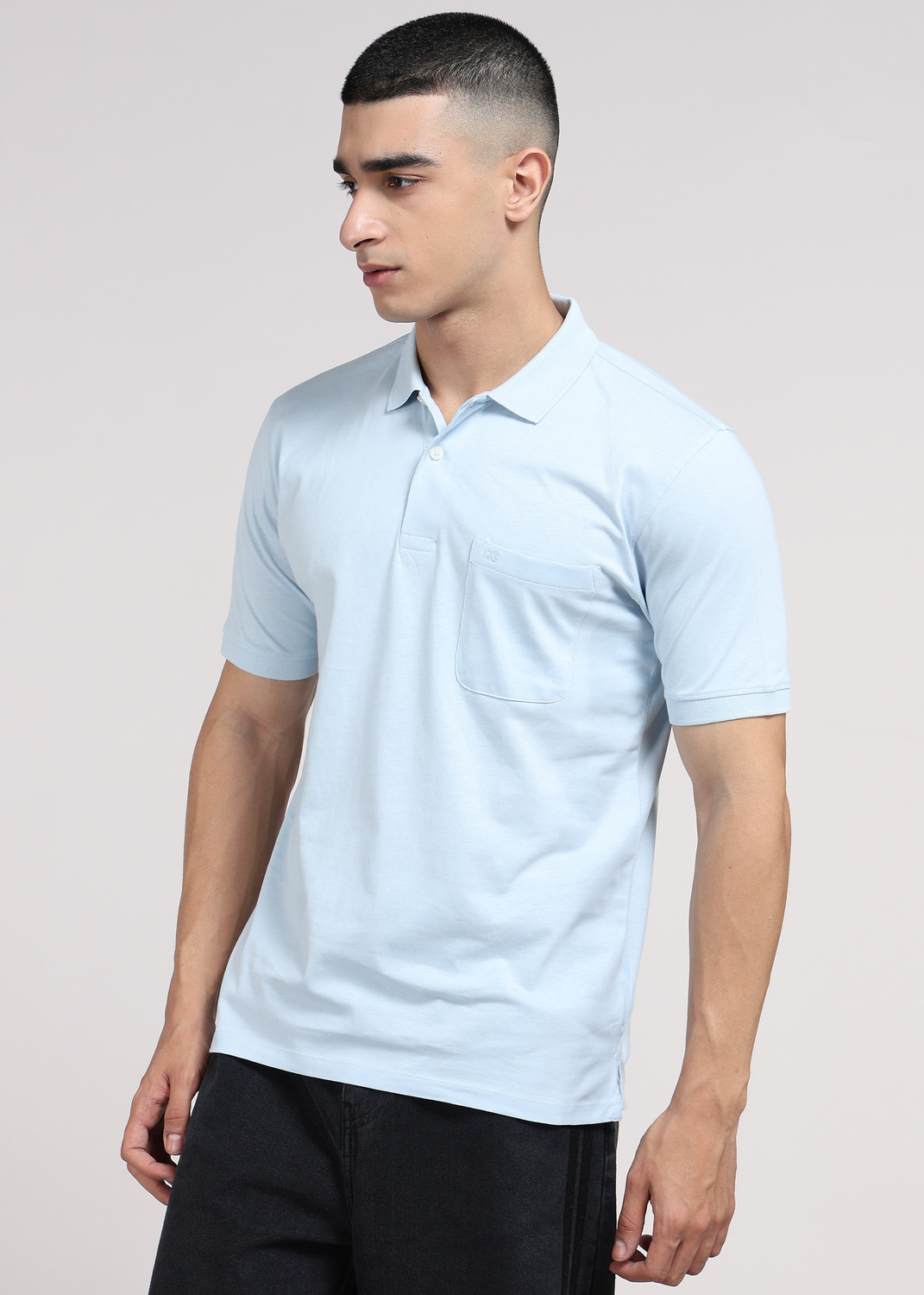 Image of PETER ENGLAND Men Solid Polo Neck Pure Cotton Blue T-Shirt