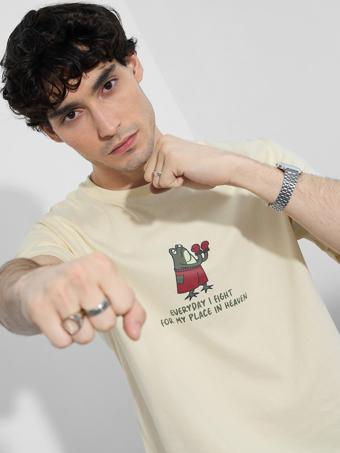 Image of The Souled Store Printed Men Round Neck Yellow T-Shirt