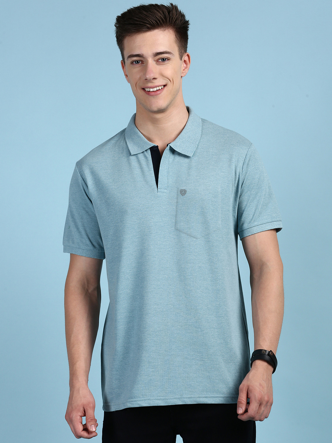 Image of LUX cozi Solid Men Polo Neck Blue T-Shirt