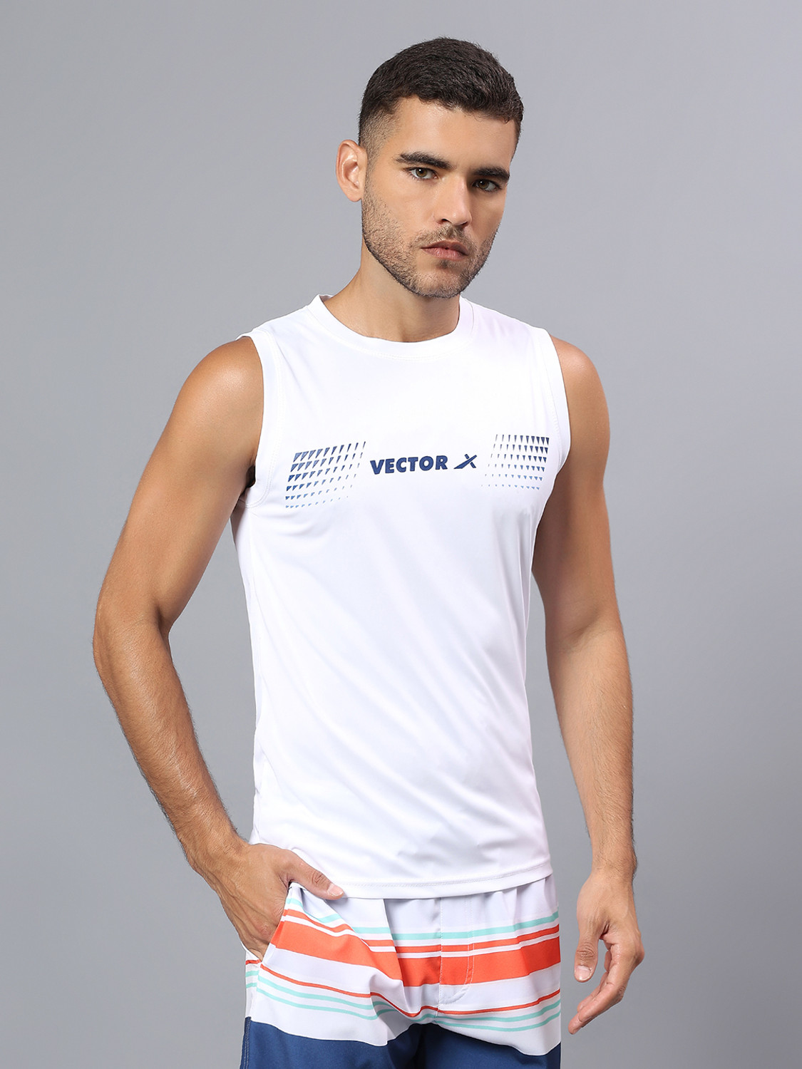 Image of VECTOR X Printed Men Round Neck White T-Shirt