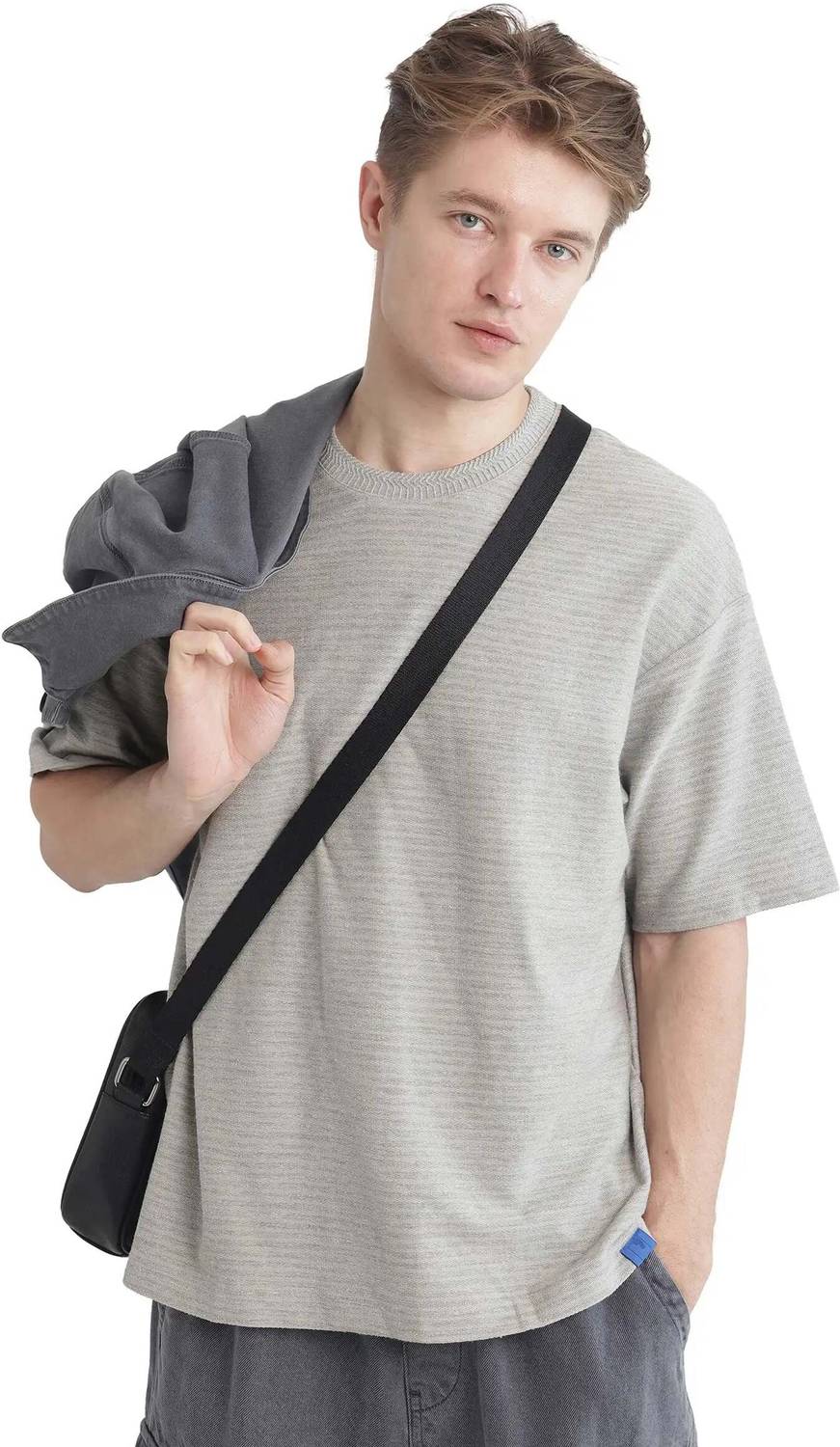 RARE RABBIT Men Solid Crew Neck Cotton Blend Grey T-Shirt