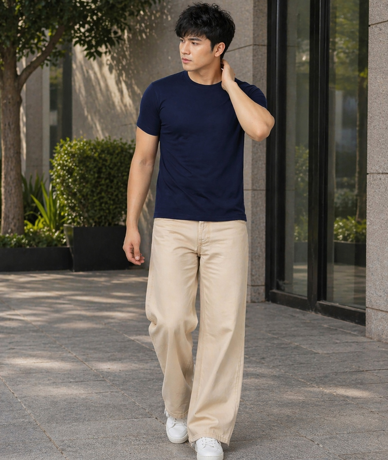 Image of Creation By London Hills Solid Men Round Neck Navy Blue T-Shirt