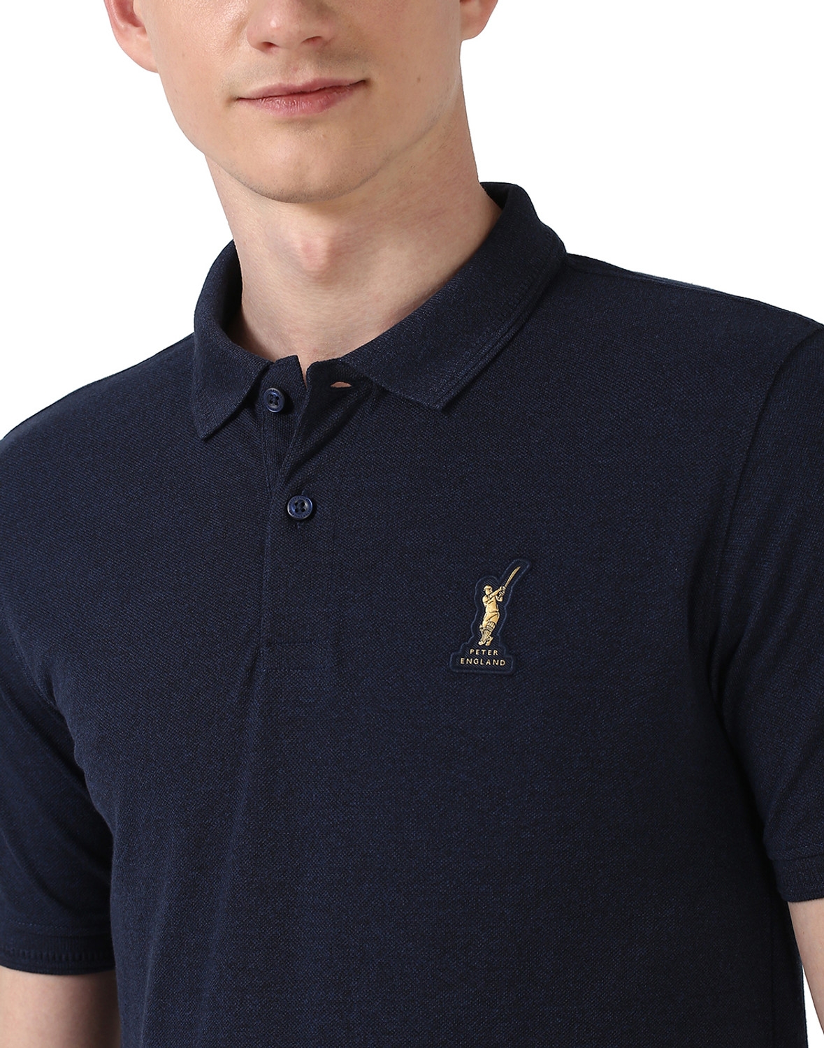 Image of PETER ENGLAND Self Design Men Polo Neck Blue T-Shirt