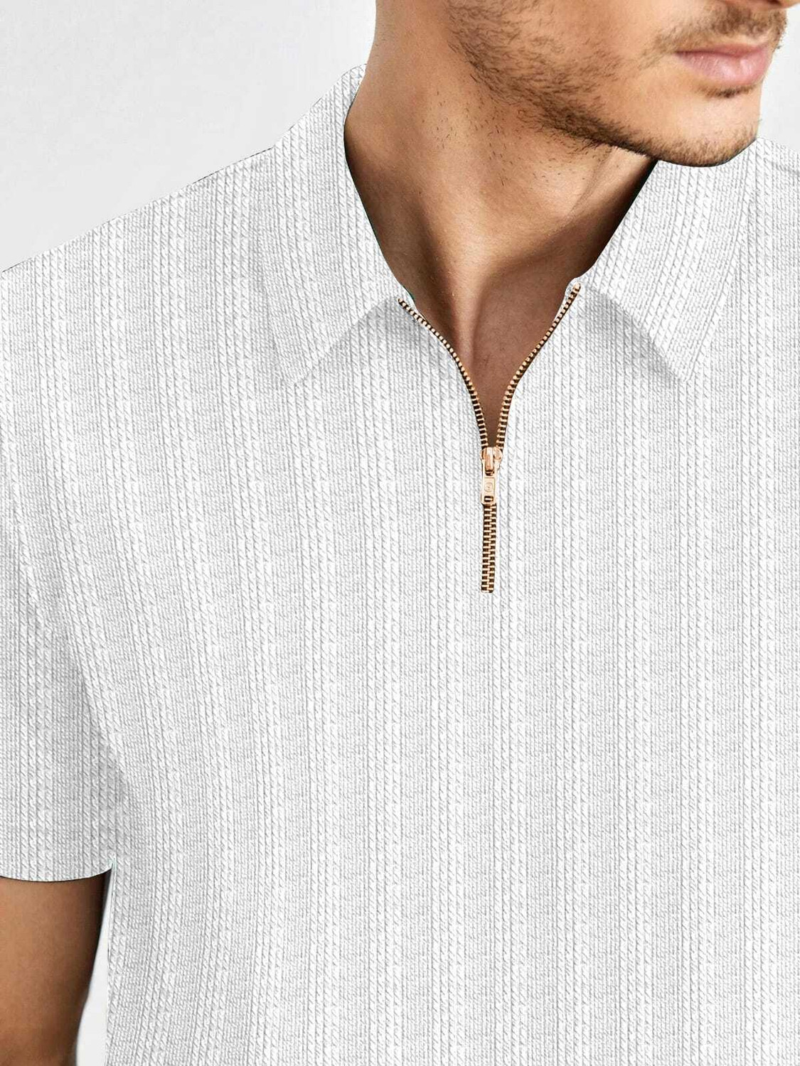 Image of BROWEARS Striped Men Polo Neck White T-Shirt