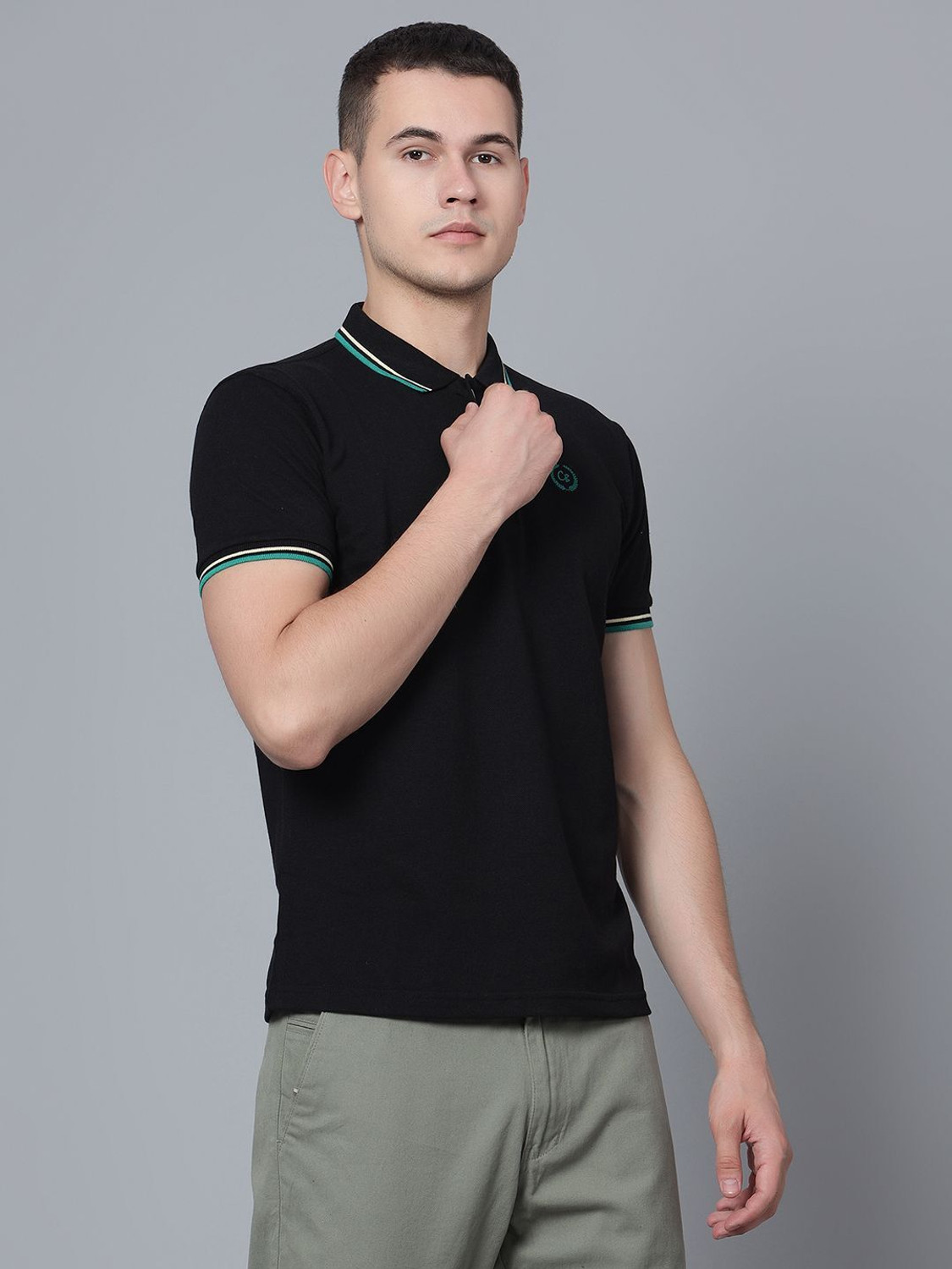 Image of CANTABIL Solid Men Polo Neck Black T-Shirt